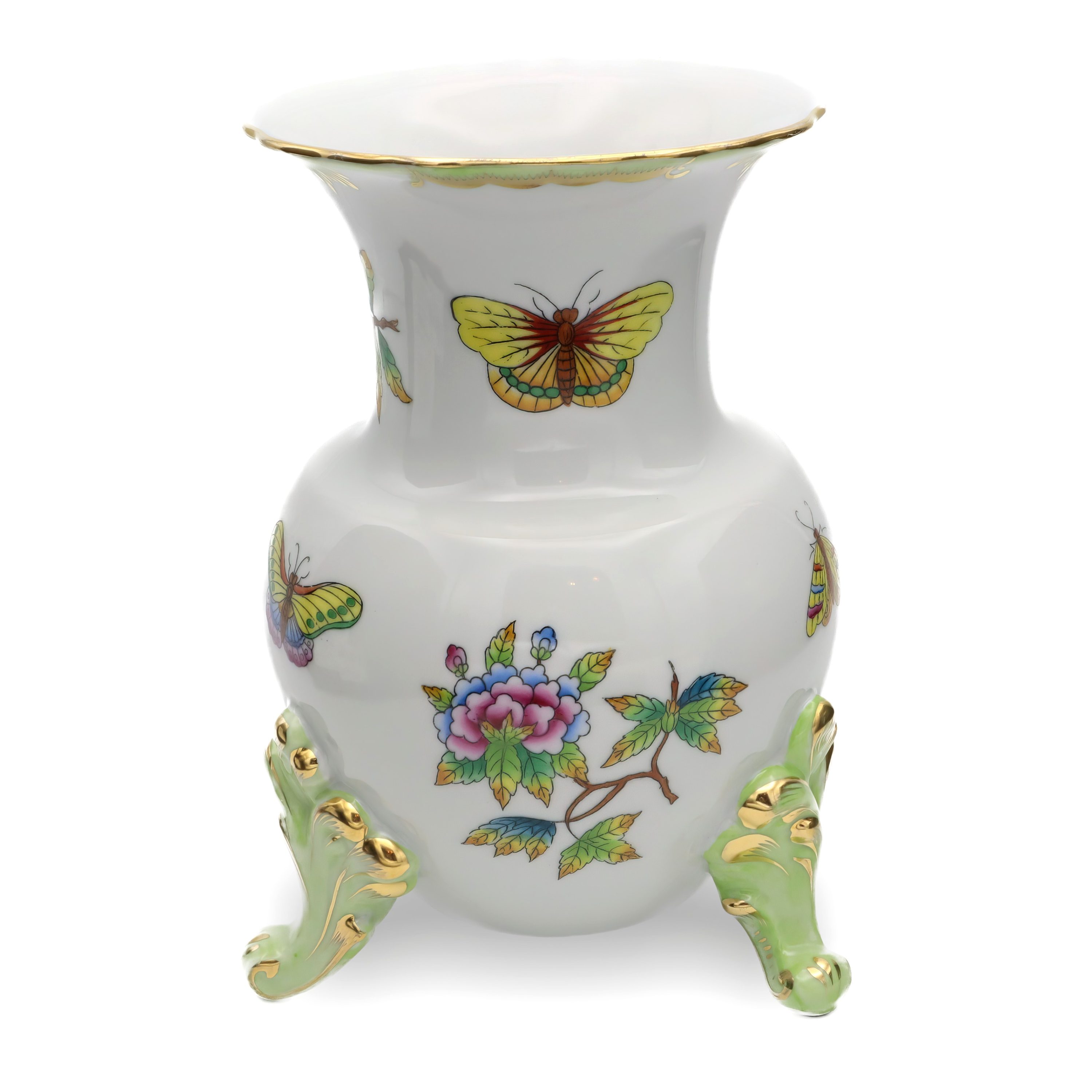 Herend Victoria Footed Vase, Antique Hand-painted Floral Porcelain Centerpiece, Hungarian Vintage Home Decor.
