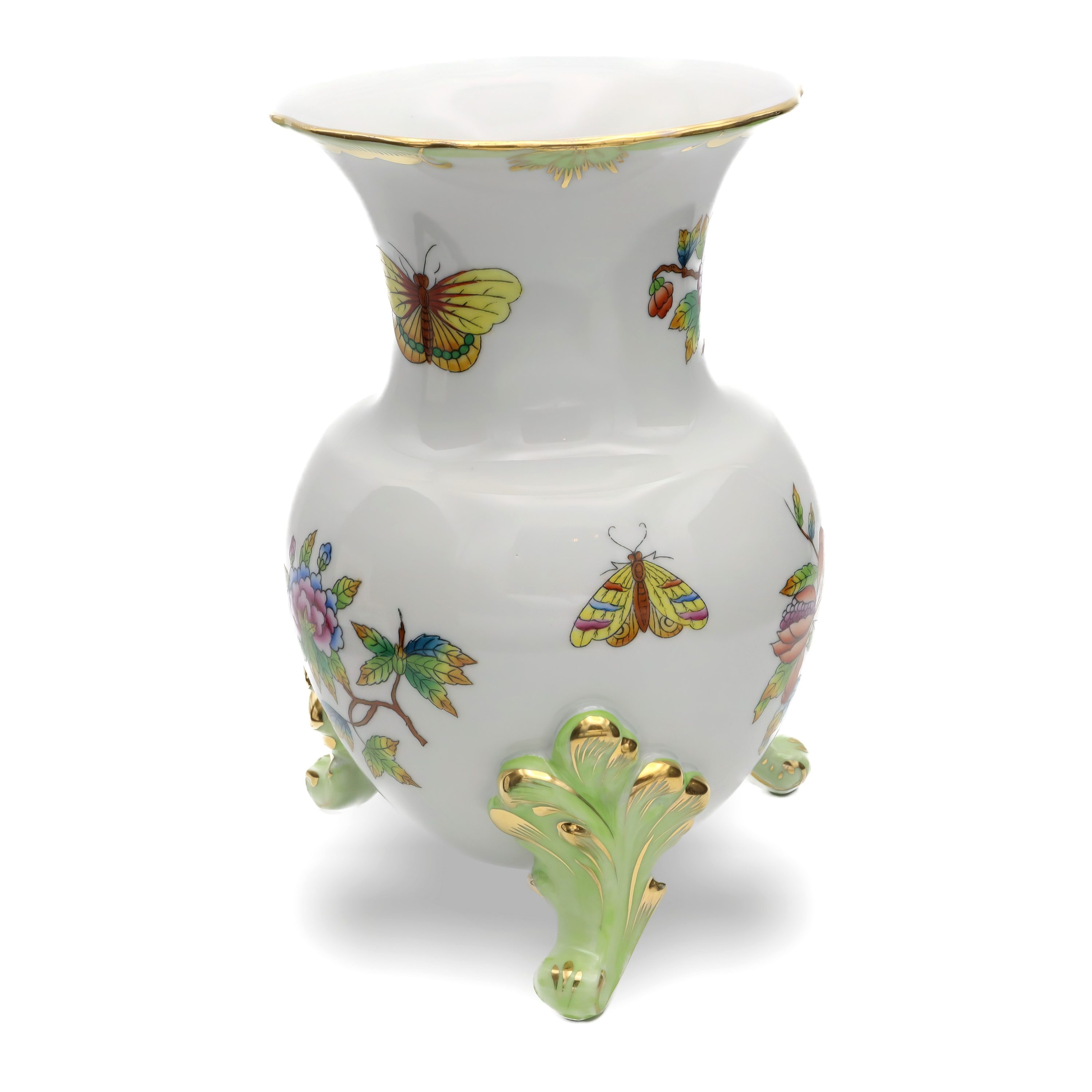 Herend Victoria Footed Vase, Antique Hand-painted Floral Porcelain Centerpiece, Hungarian Vintage Home Decor.