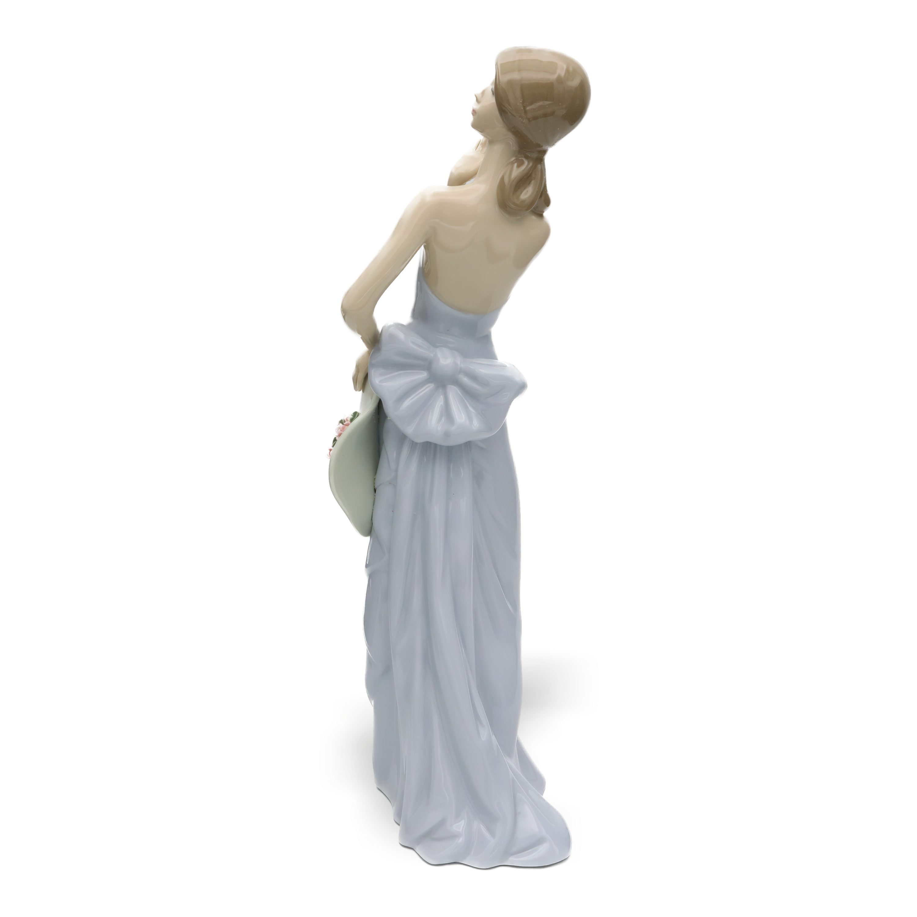 Lladro Elegant Coquette Girl With Holding A Hat, Porcelain Figurine, Vintage Art Deco Decoration, Retired