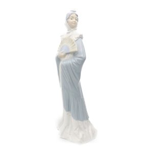 Lladro Figurine, Vintage NAO Porcelain Woman Blue Dress With Hand Fan, Traditional Dress, Madrilena, Retired, Rare Collectible Sculpture