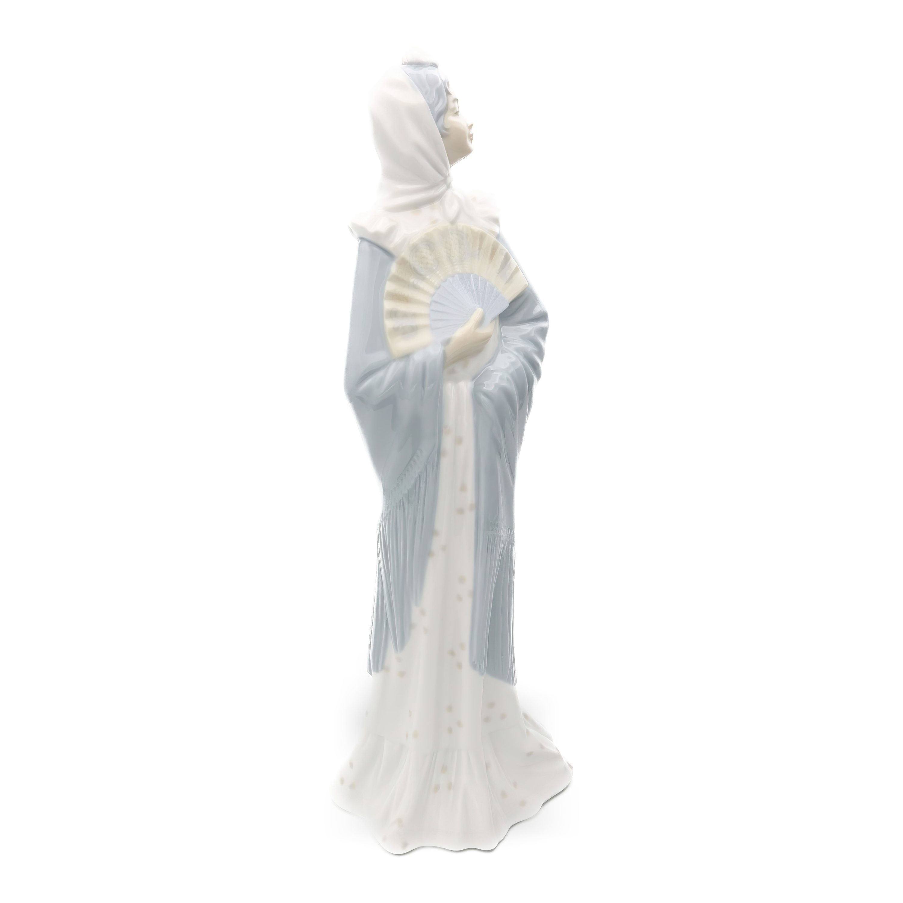 Lladro Figurine, Vintage NAO Porcelain Woman Blue Dress With Hand Fan, Traditional Dress, Madrilena, Retired, Rare Collectible Sculpture