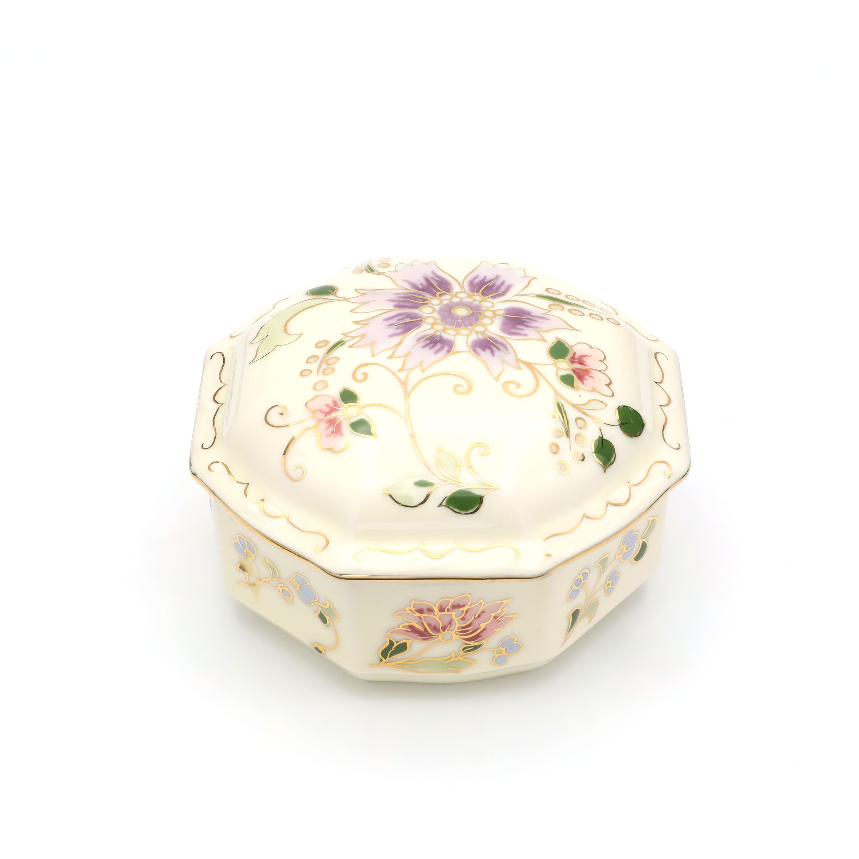 Zsolnay Porcelain Trinket Box, Octagonal, Hand-Painted Vintage Keepsake Container, Ceramic Trinket Box