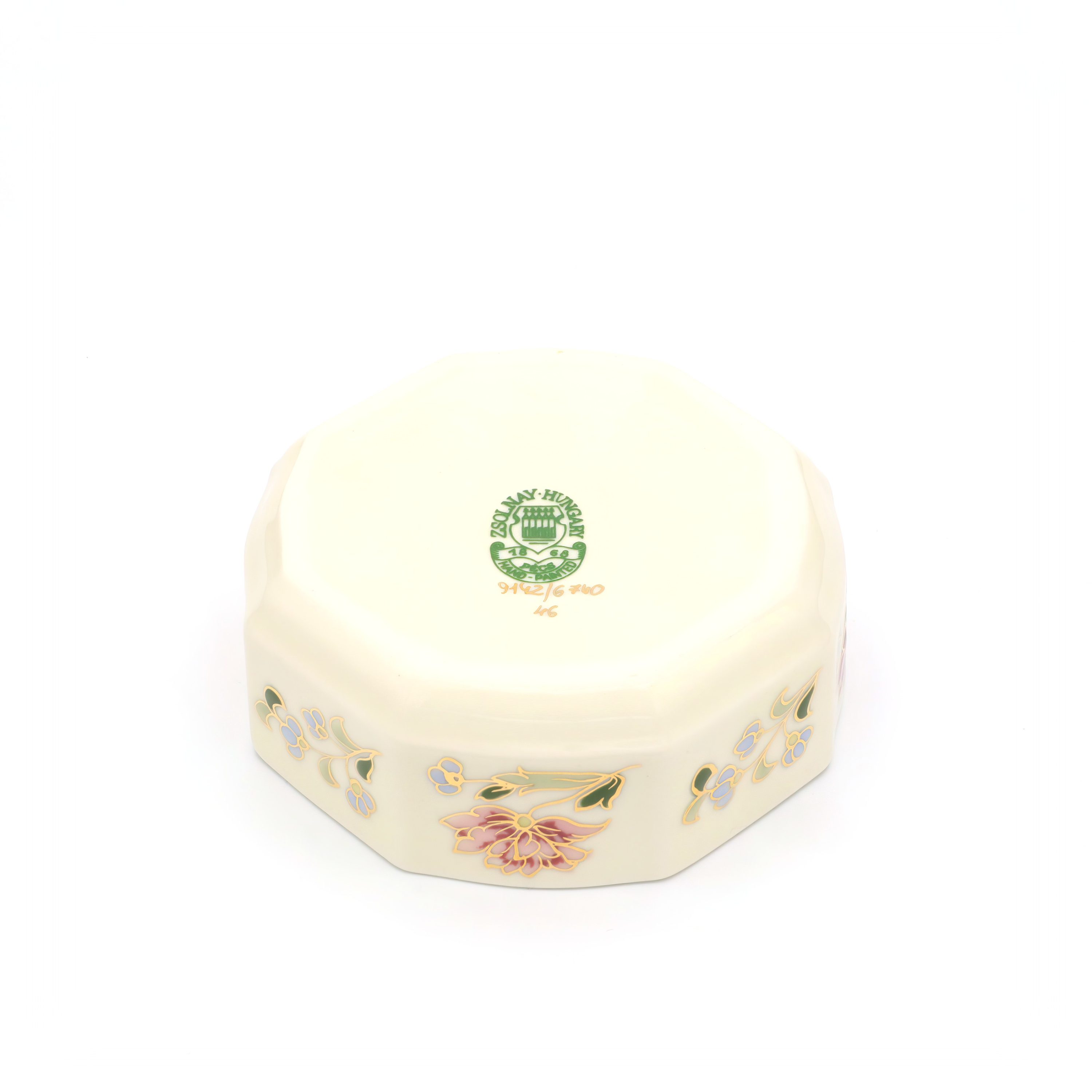 Zsolnay Porcelain Trinket Box, Octagonal, Hand-Painted Vintage Keepsake Container, Ceramic Trinket Box