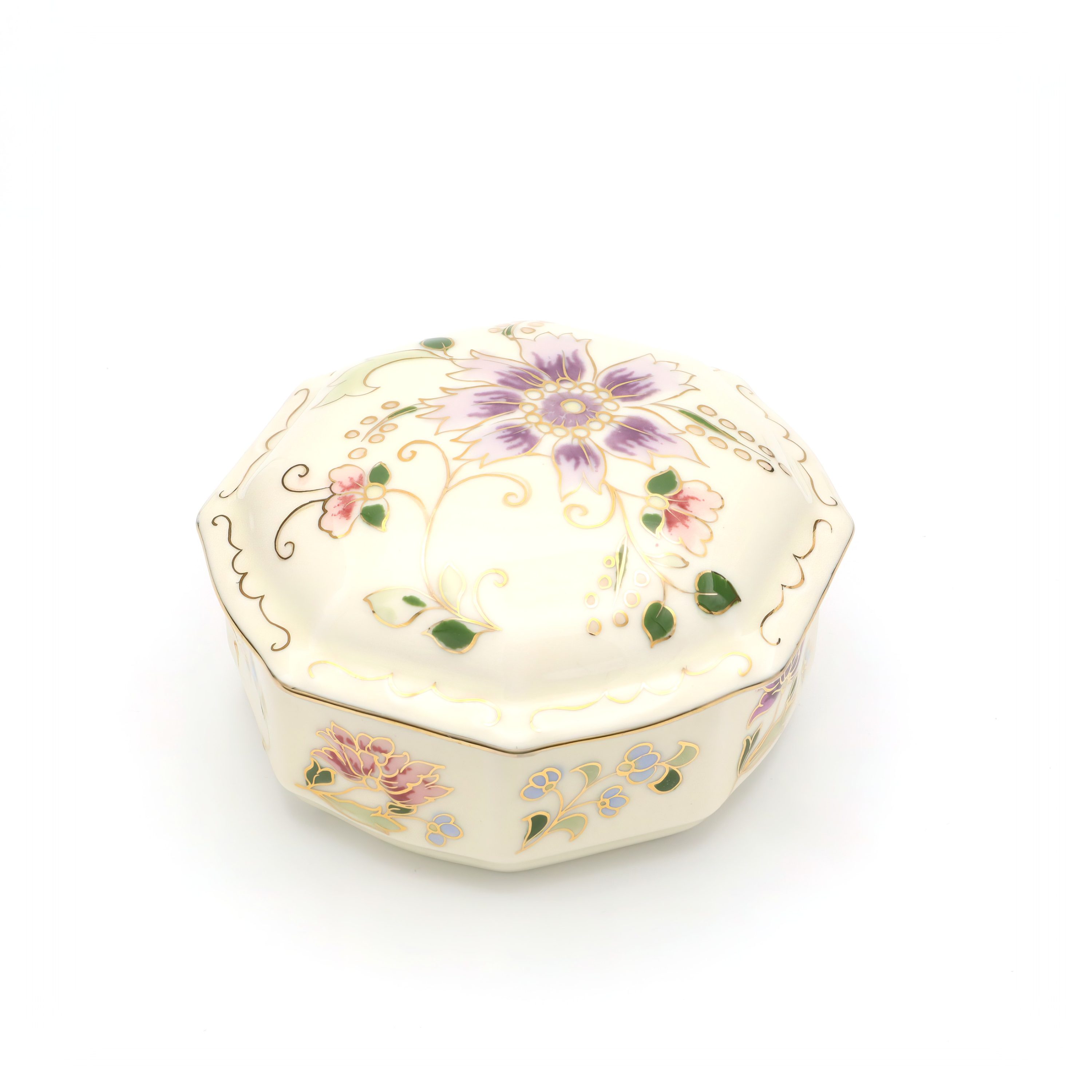 Zsolnay Porcelain Trinket Box, Octagonal, Hand-Painted Vintage Keepsake Container, Ceramic Trinket Box