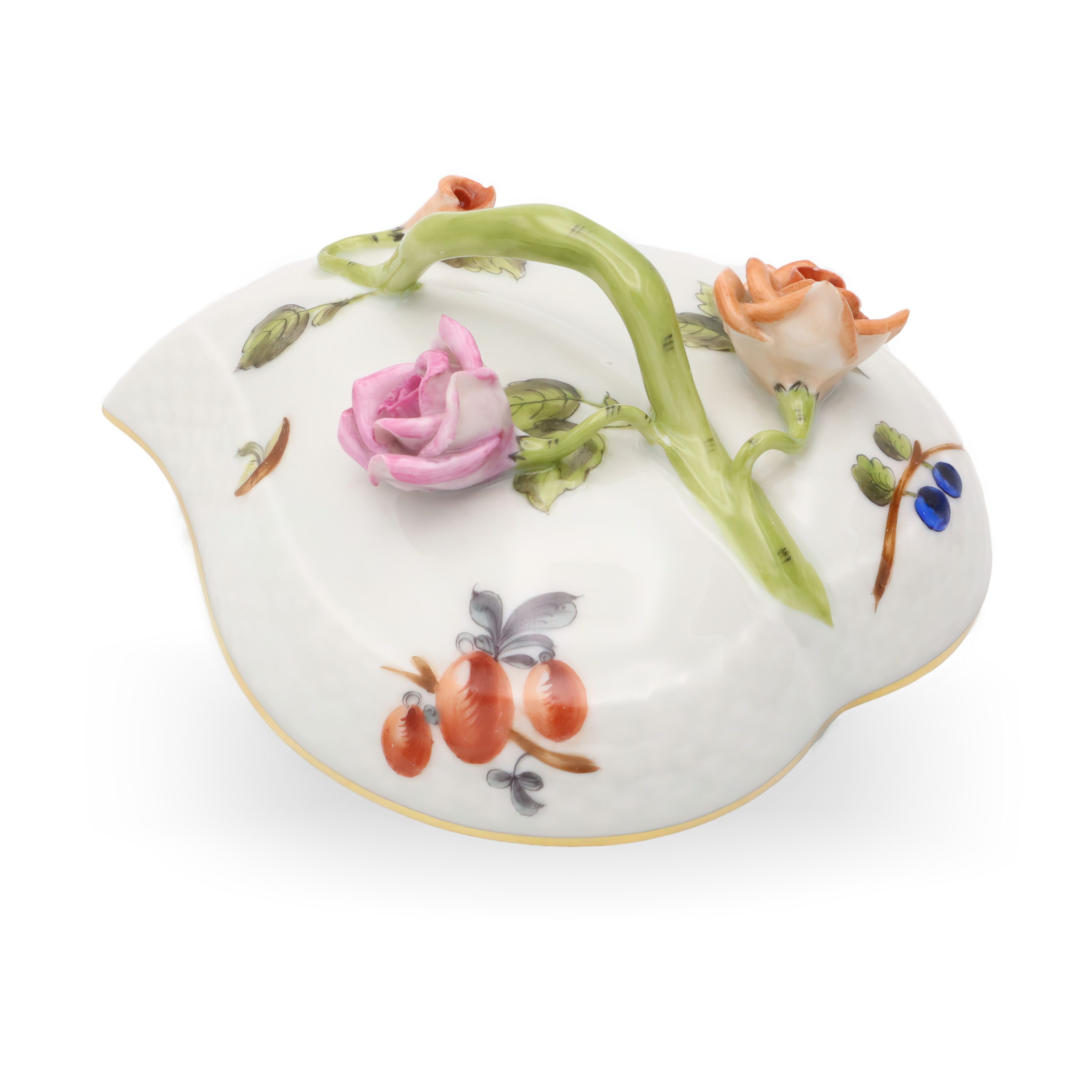 Herend Antique Heart Shaped Bonbonniere, Trinket Box Lidded, Hand-Painted Porcelain Keepsake With Floral Motif