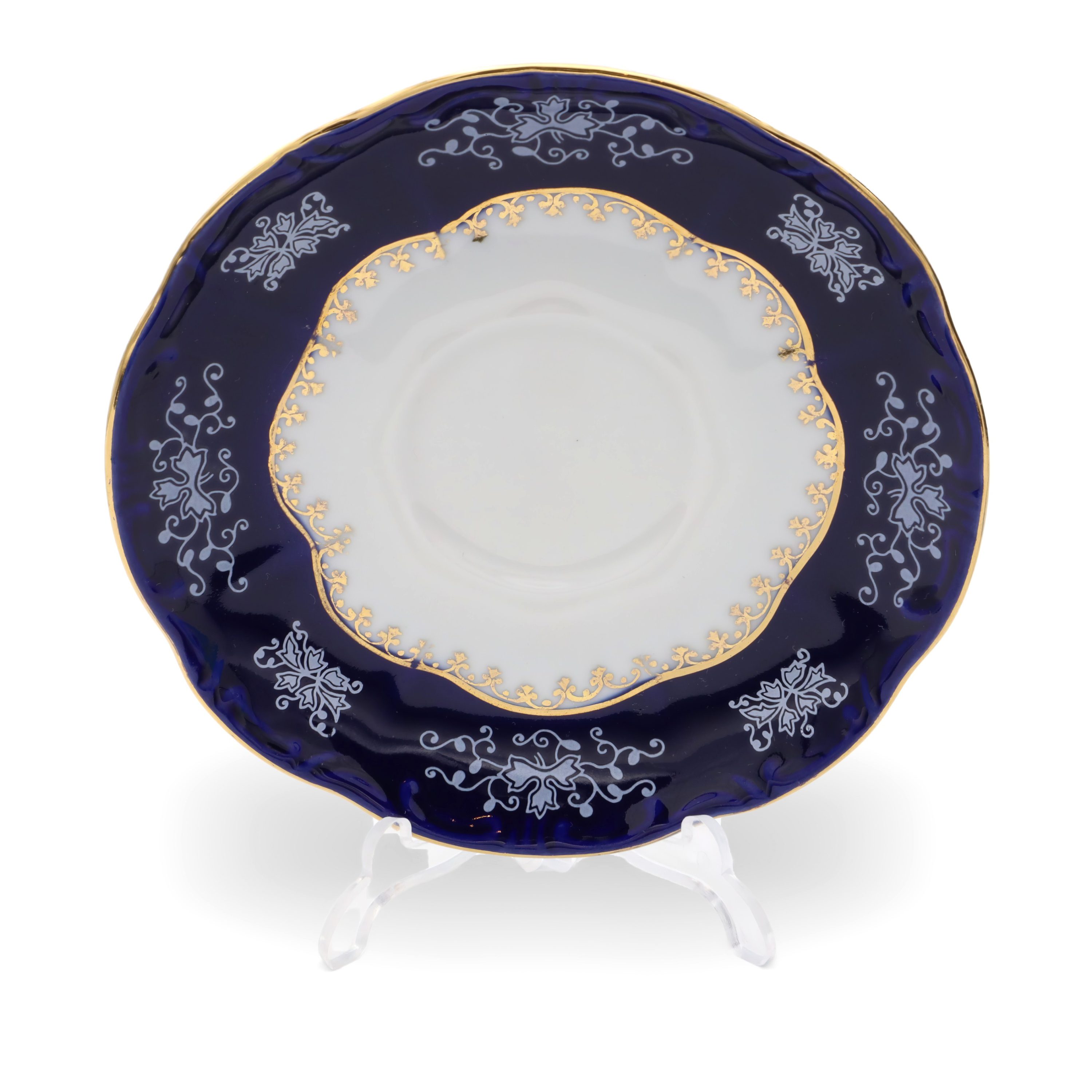 Hungarian Porcelain Zsolnay Pompadour Coffee Saucer Plate, Cobalt Blue With Gold Hand Painted Accents, Vintage Collectible Dish, Elegant Tableware Decor