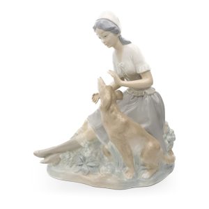 Lladro Girl With Dog, NAO Figurine Girl With Puppy, Hand Made Vintage Spanish Porcelain, Collectible Ceramic Sculpture, Detailed Hand-Painted Ornament