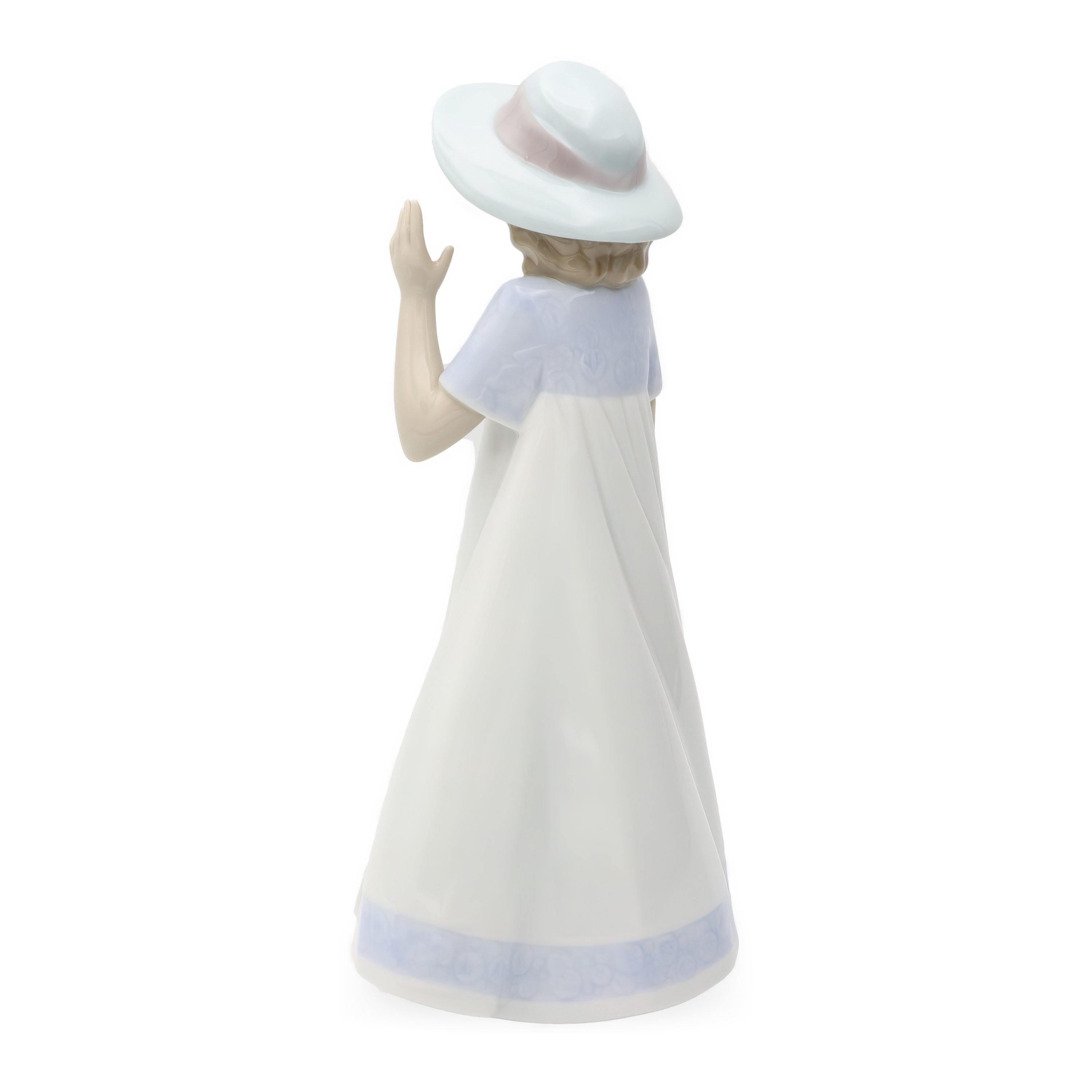 Lladro NAO Spring Stroll Porcelain Figurine, Girl With Bouquet Of Flowers, Fedora Hat