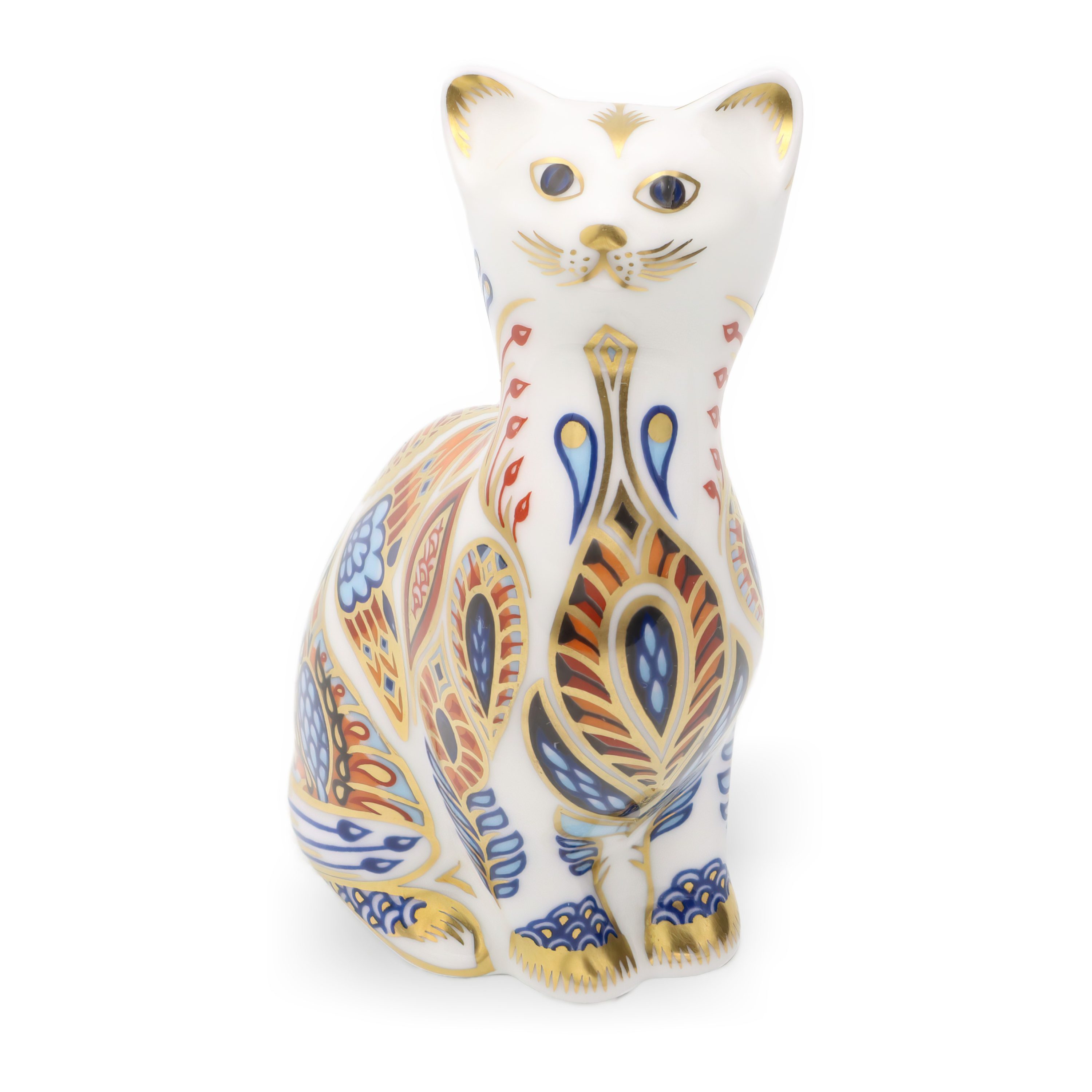 Porcelain Cat Figurine, Vintage Royal Crown Derby Imari Siamese Kitten Collectible Decor