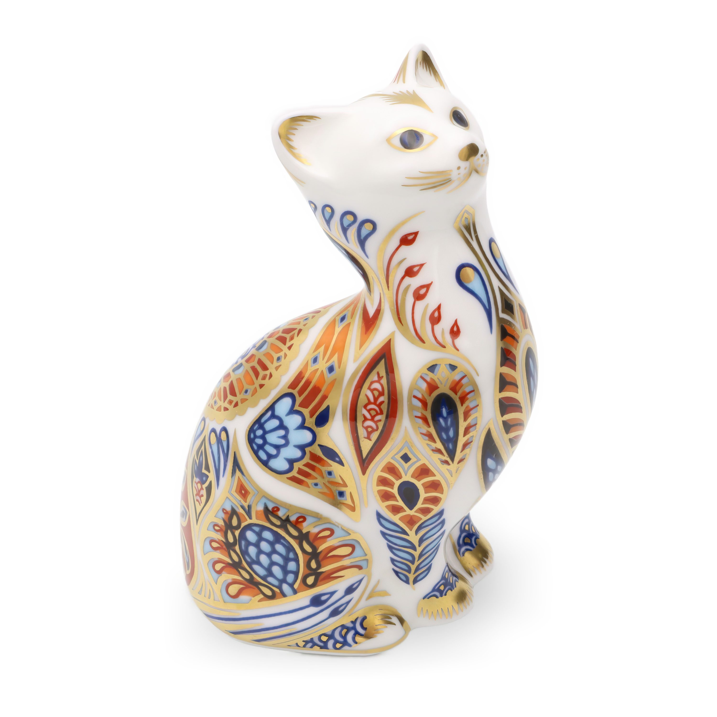 Porcelain Cat Figurine, Vintage Royal Crown Derby Imari Siamese Kitten Collectible Decor