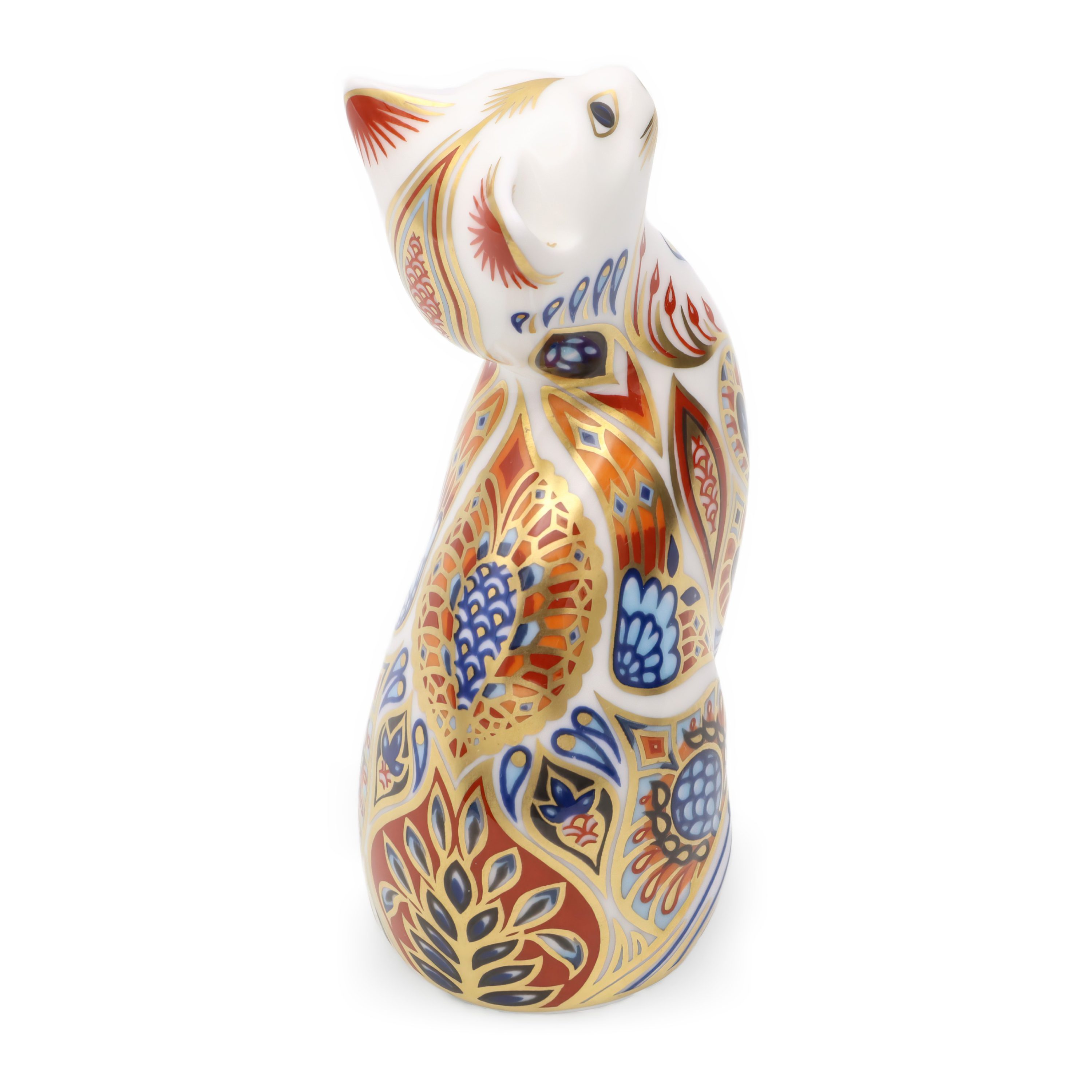 Porcelain Cat Figurine, Vintage Royal Crown Derby Imari Siamese Kitten Collectible Decor