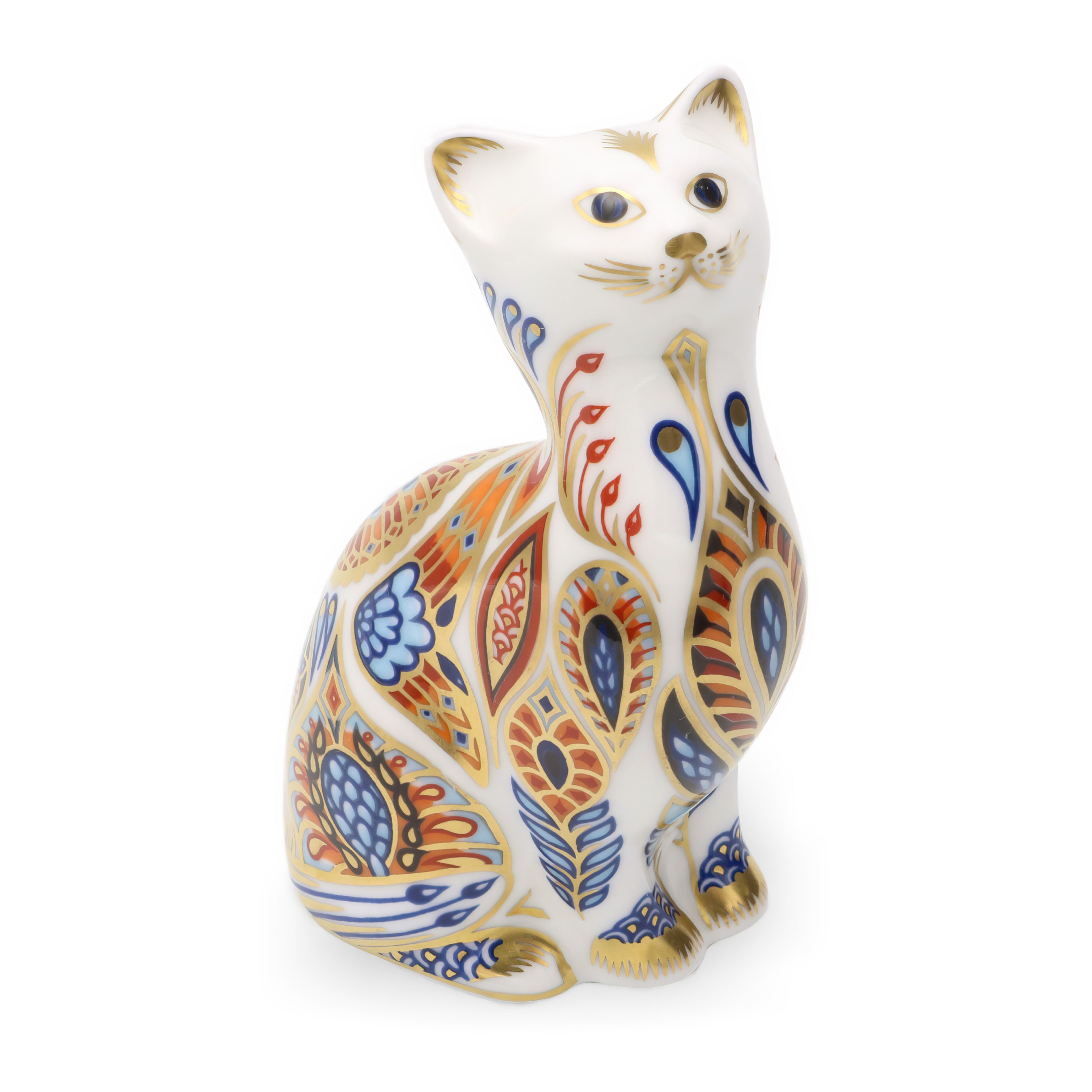 Porcelain Cat Figurine, Vintage Royal Crown Derby Imari Siamese Kitten Collectible Decor