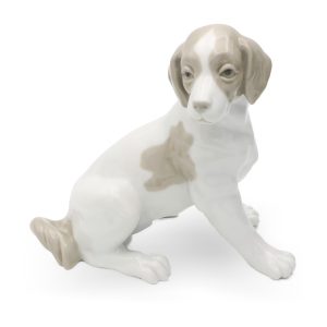 Porcelain Dog Figurine, Cute Labrador Sitting, Lladro NAO Hand Painted Collectible Decor