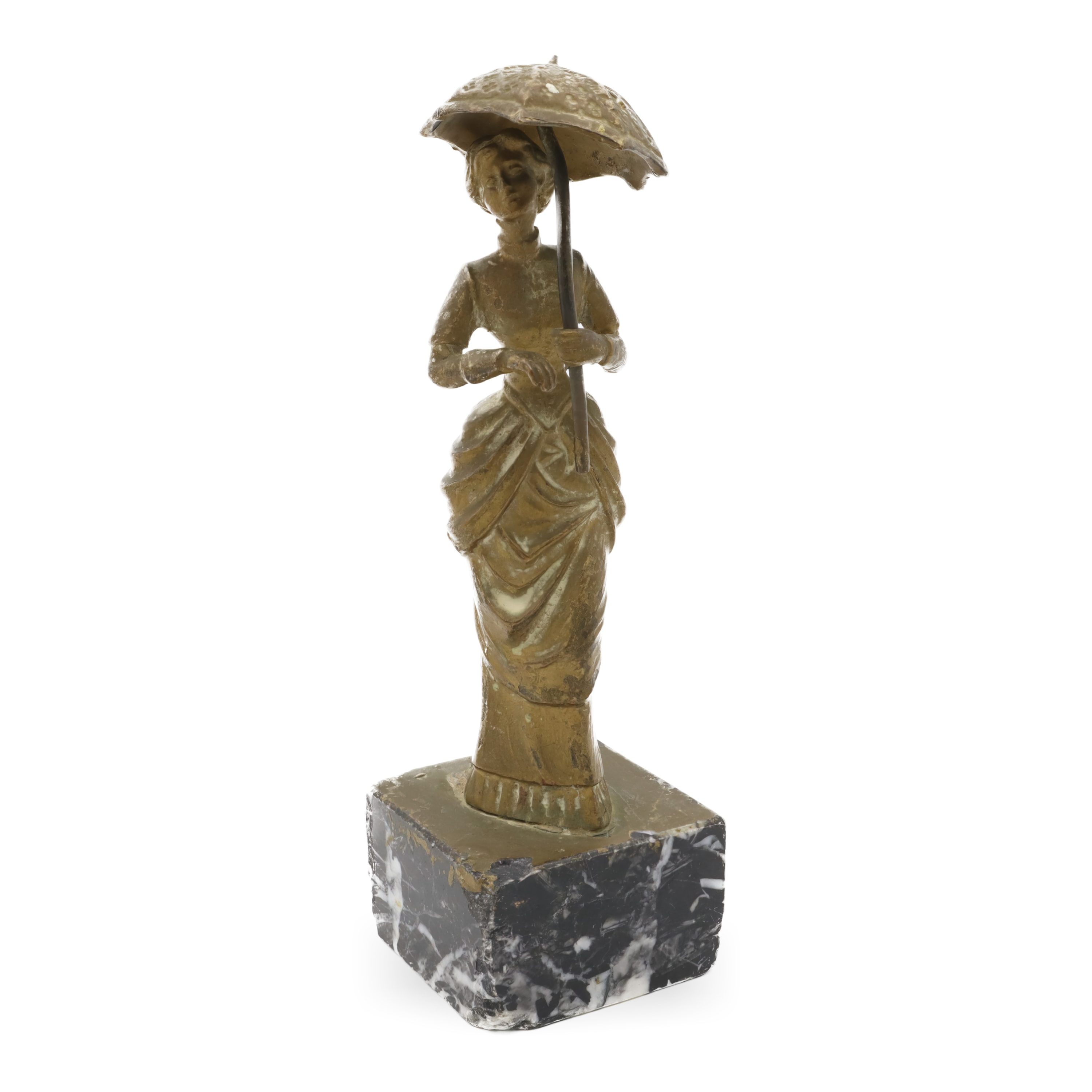 Antique Bronze Figurine Lady With Umbrella Statue - Vintage Bronze Sculpture - Art Deco Home Decor - Collectible Bronze Art - Unique Gift For Art Lovers - Antique Woman Statue - Elegant Bronze Ornament - Figurine For Shelf Display