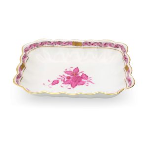 Herend Hungary Raspberry Chinese Bouquet Apponyi Rectangular Porcelain Serving Dish, Handcrafted Fine China Tableware Collector's Piece