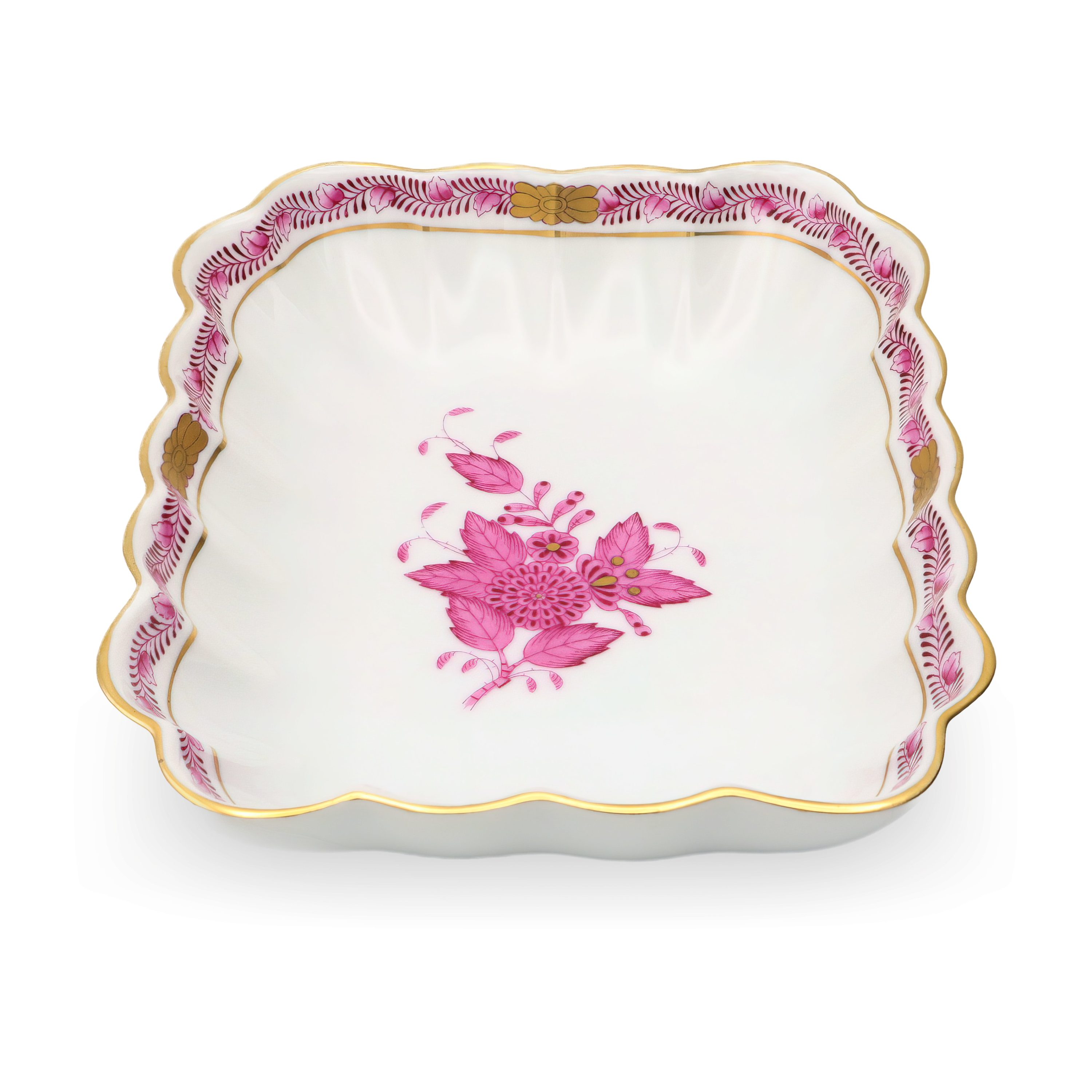 Herend Hungary Raspberry Chinese Bouquet Apponyi Rectangular Porcelain Serving Dish, Handcrafted Fine China Tableware Collector's Piece