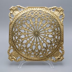 Antique Brass Trivet - Ornate Victorian Table Stand - Cast Brass Hot Plate With Filigree Heart Motif - Decorative Kitchenware