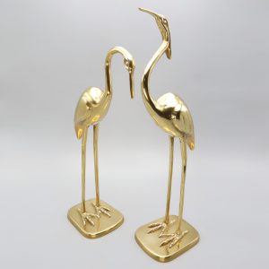 Large Brass Heron Statues – Spanish Art Deco - Vintage Mid Century Home Decor - Brass Bird Sculptures - Retro Art Deco Heron Figurines - Elegant Wildlife Decor - Collectible Brass Animals - Antique Gold Crane Statues - Unique Boho Coastal Decor