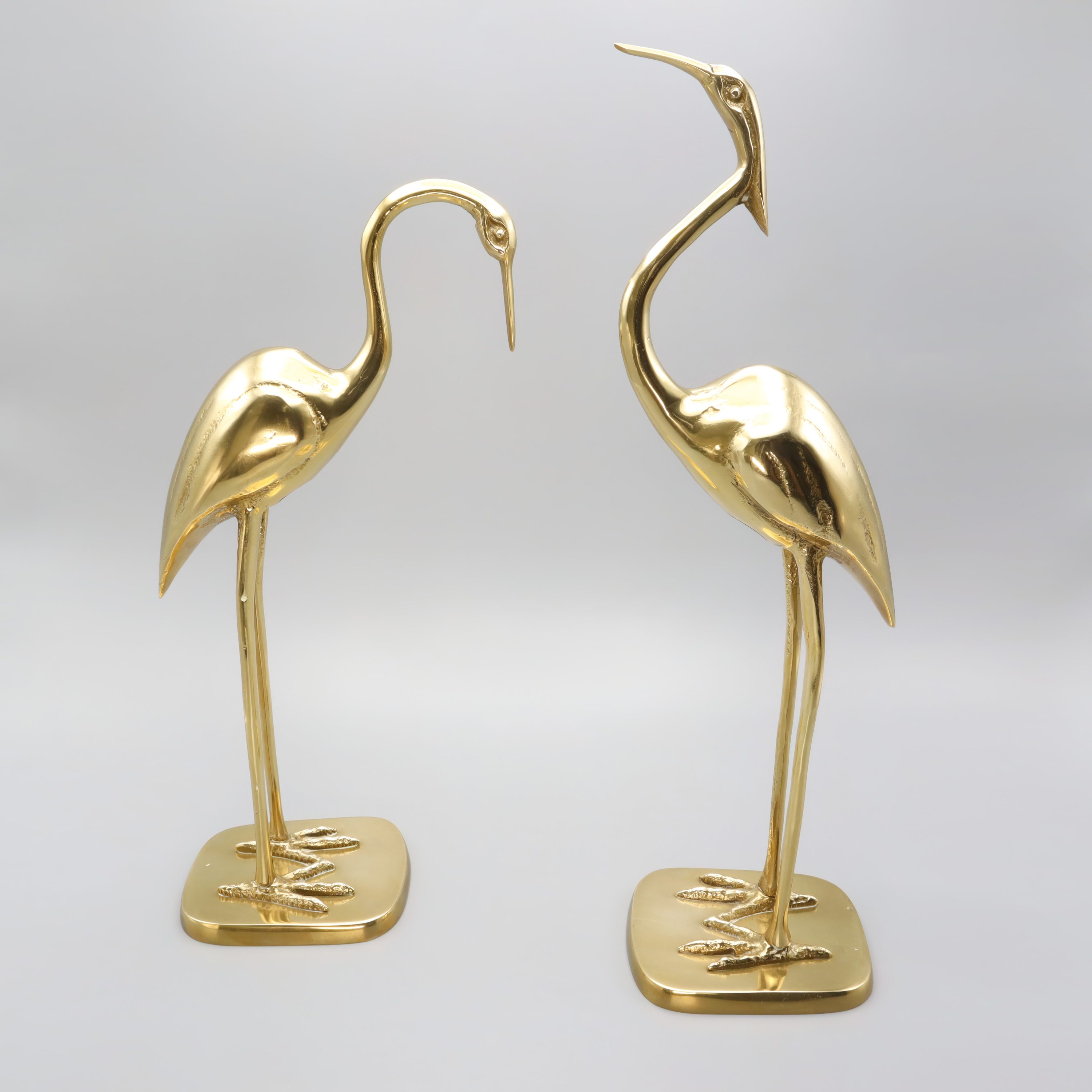 Large Brass Heron Statues – Spanish Art Deco - Vintage Mid Century Home Decor - Brass Bird Sculptures - Retro Art Deco Heron Figurines - Elegant Wildlife Decor - Collectible Brass Animals - Antique Gold Crane Statues - Unique Boho Coastal Decor