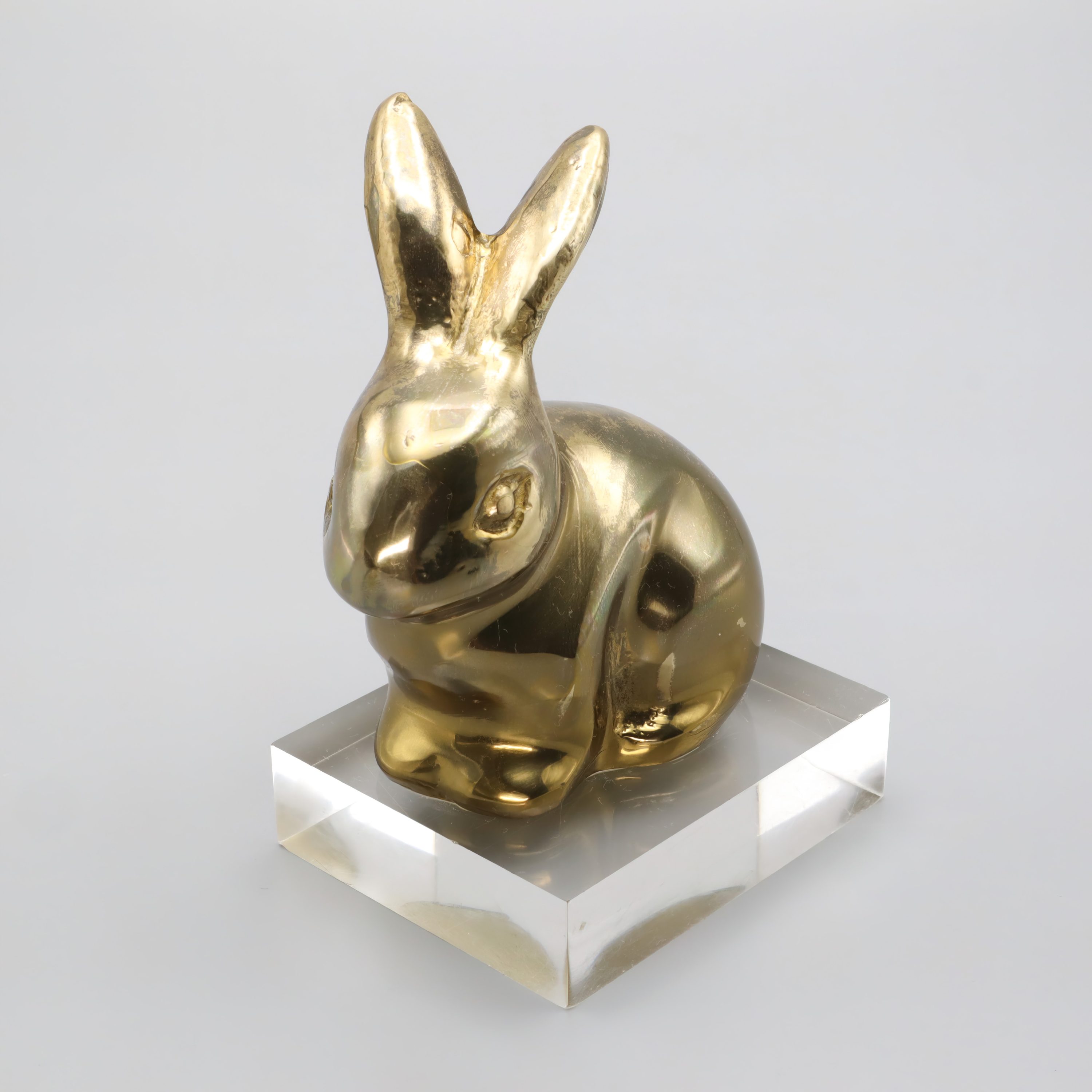 Polished Brass Rabbit Figurine - Vintage Bunny Decor - Brass Animal Statue - Easter Bunny Ornament - Mid Century Modern Brass Rabbit
