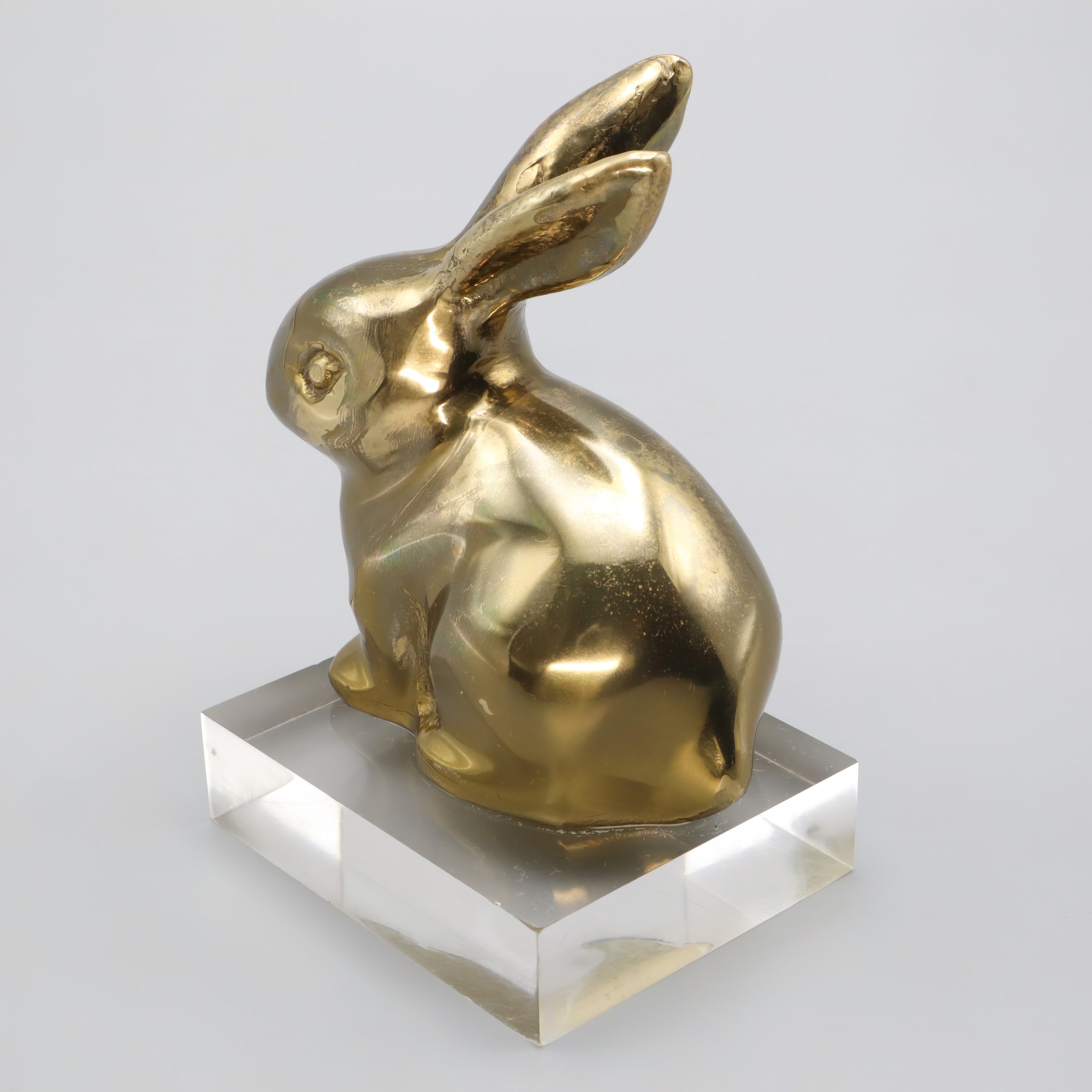 Polished Brass Rabbit Figurine - Vintage Bunny Decor - Brass Animal Statue - Easter Bunny Ornament - Mid Century Modern Brass Rabbit