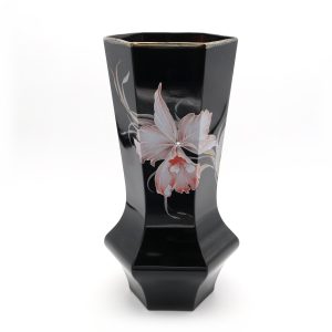 Black Murano Vase - Hexagonal Vintage Handmade Vessel - Italian Art Glass Decor - Mid Century Modern Home - Collectible Glass Vase