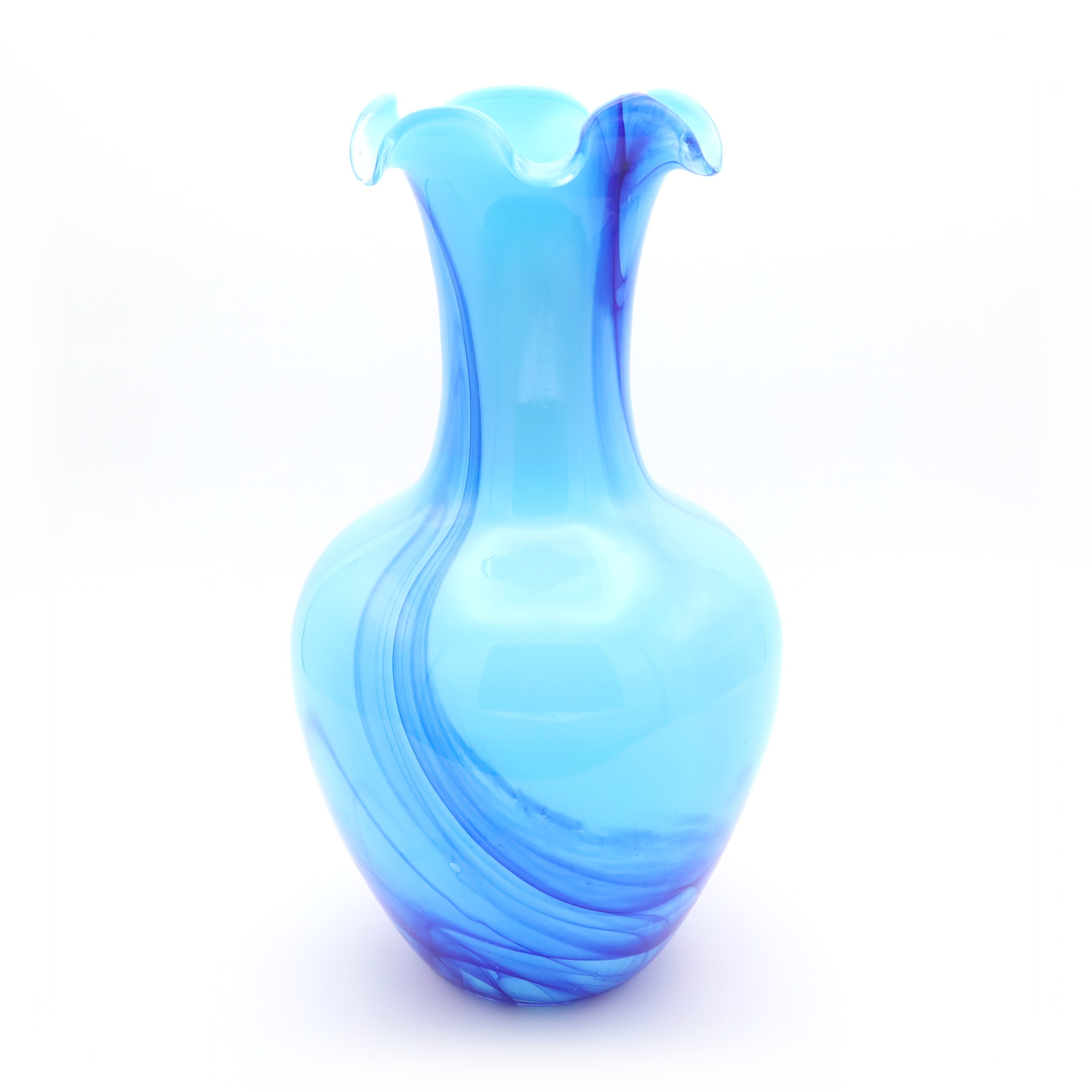 Large Blue Crystal Vase Murano - Italian Glass Art - Hand Blown Vintage Vase - Mid Century Modern Home Decor - Collectible Murano Glass Vase - Blue Decorative Centerpiece
