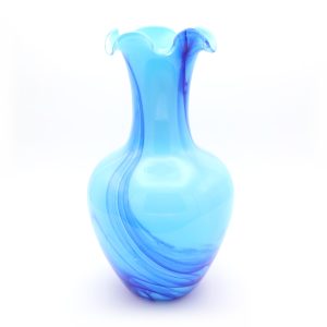 Large Blue Crystal Vase Murano - Italian Glass Art - Hand Blown Vintage Vase - Mid Century Modern Home Decor - Collectible Murano Glass Vase - Blue Decorative Centerpiece