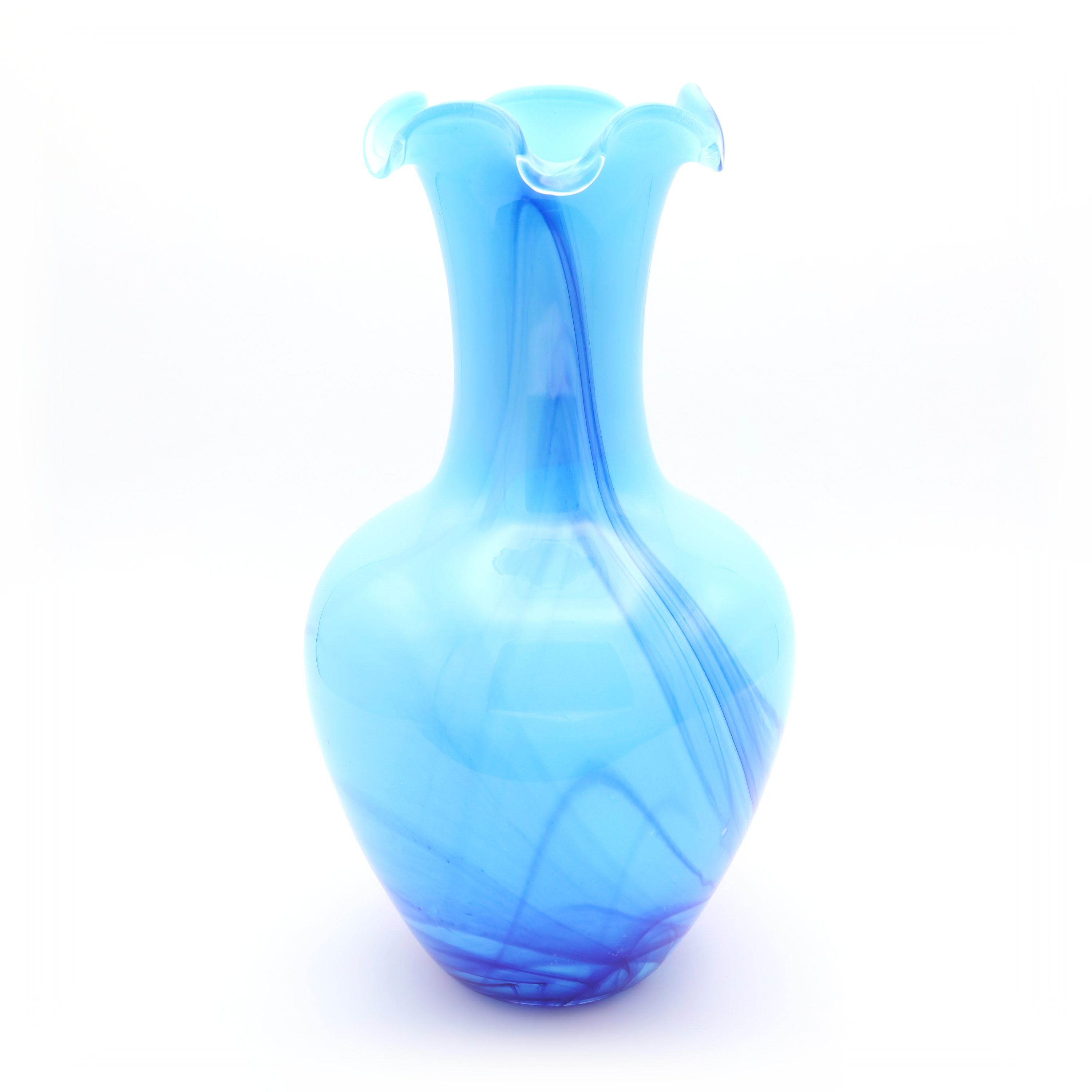 Large Blue Crystal Vase Murano - Italian Glass Art - Hand Blown Vintage Vase - Mid Century Modern Home Decor - Collectible Murano Glass Vase - Blue Decorative Centerpiece