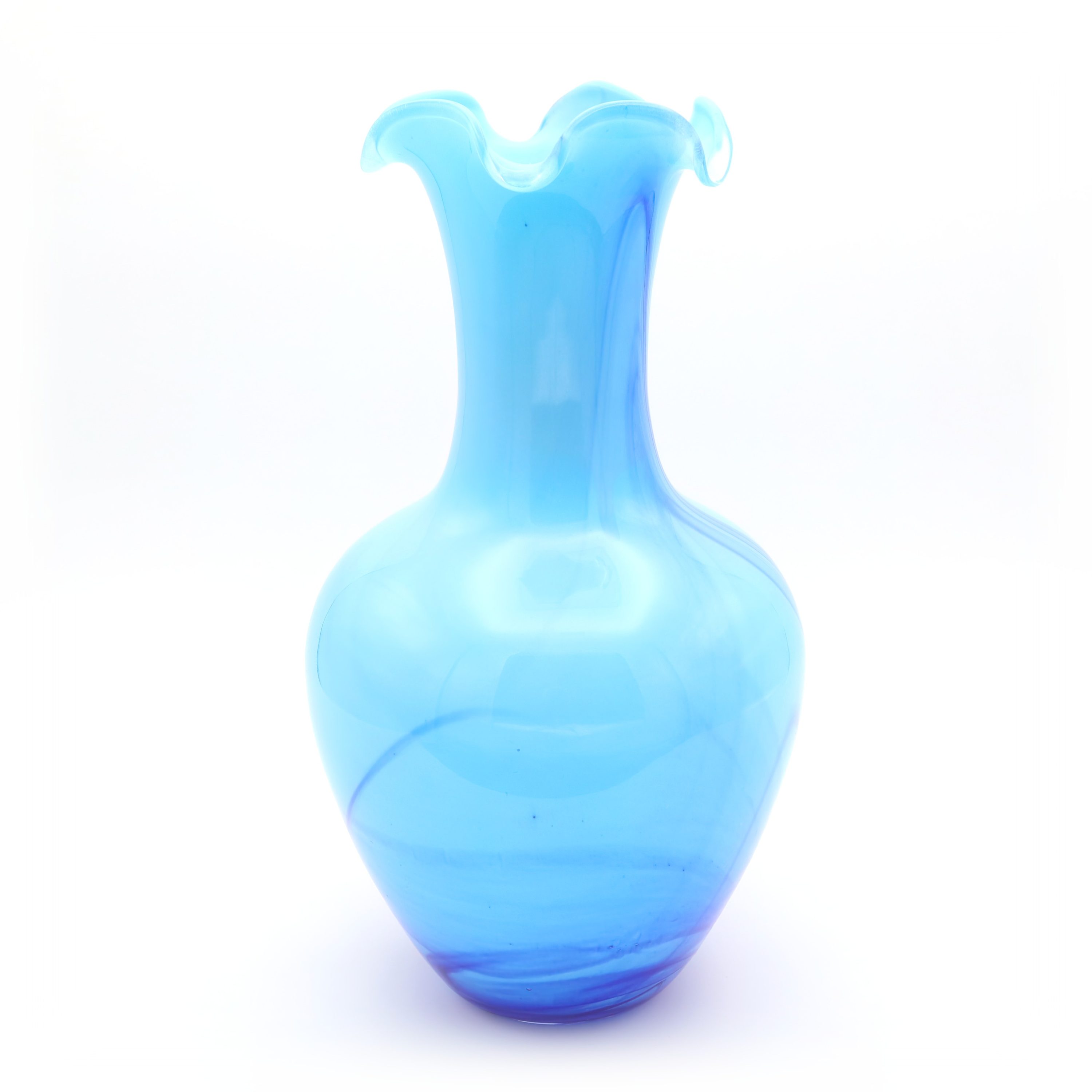 Large Blue Crystal Vase Murano - Italian Glass Art - Hand Blown Vintage Vase - Mid Century Modern Home Decor - Collectible Murano Glass Vase - Blue Decorative Centerpiece