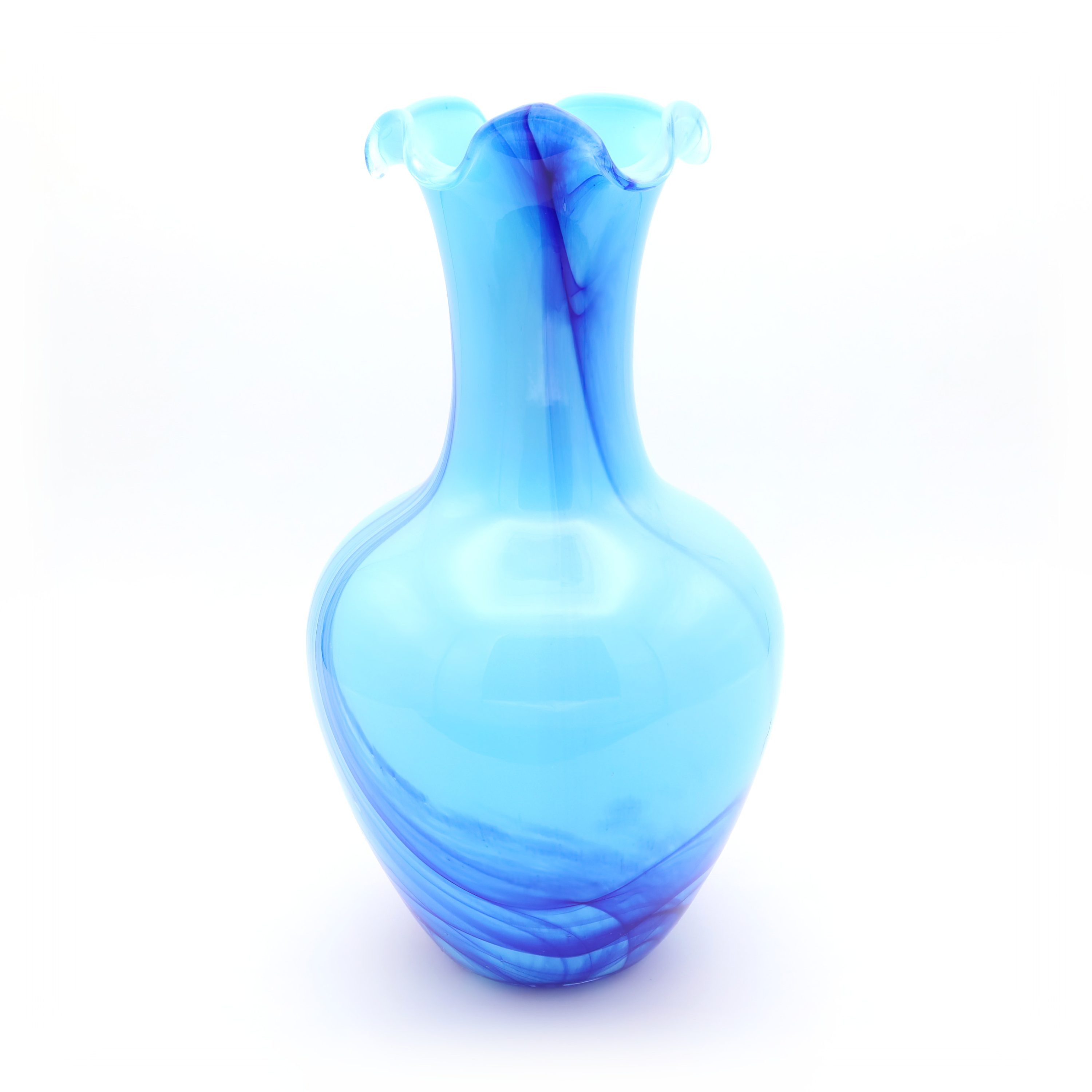 Large Blue Crystal Vase Murano - Italian Glass Art - Hand Blown Vintage Vase - Mid Century Modern Home Decor - Collectible Murano Glass Vase - Blue Decorative Centerpiece