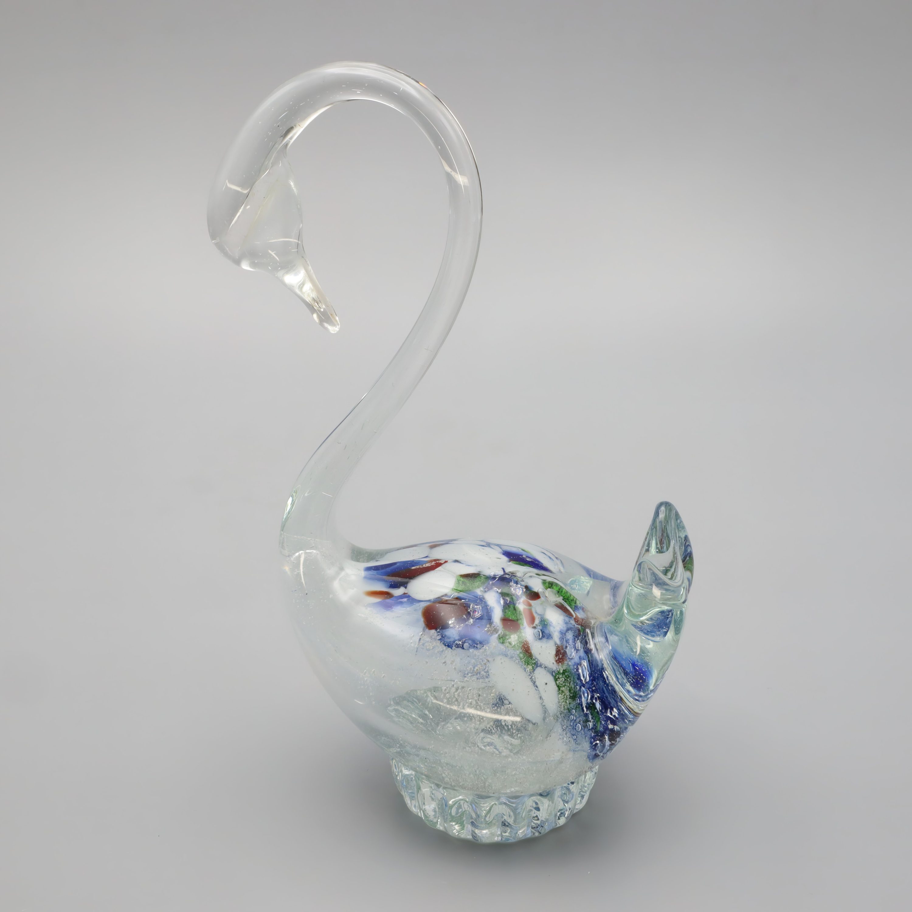 Murano Glass Blown Crystal Swan - Large Bird Figurine - Venetian Art Glass Decor - Vintage Glass Figurine - Handcrafted Italian Collectible