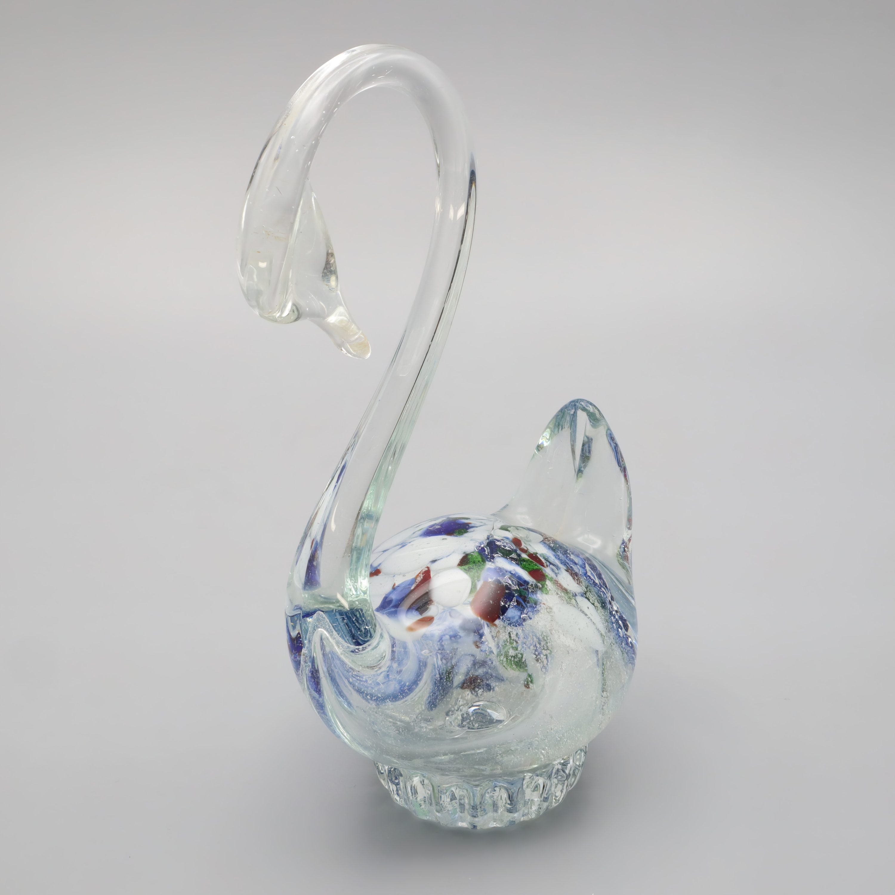 Murano Glass Blown Crystal Swan - Large Bird Figurine - Venetian Art Glass Decor - Vintage Glass Figurine - Handcrafted Italian Collectible