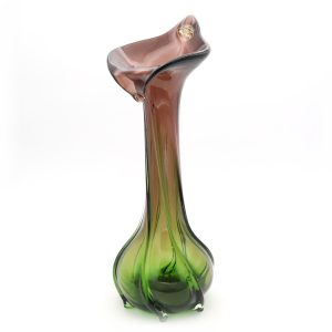 Murano Green Purple Flower Vase - Hand Blown Vintage - Italian Art Glass - Mid Century Modern Home Decor - Collectible Glass Vase