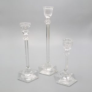 Set Of Art Deco Crystal Glass Candlesticks - Modernist Candelabre Set Of 3 - Vintage Candle Holders - Geometric Glass Decor