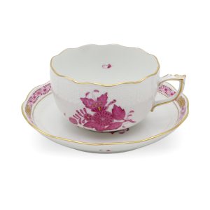 Antique Herend Tea Coffee Cup With Saucer - Apponyi Purpur Pattern - Hungary Porcelain - Hand Painted Vintage Collectible