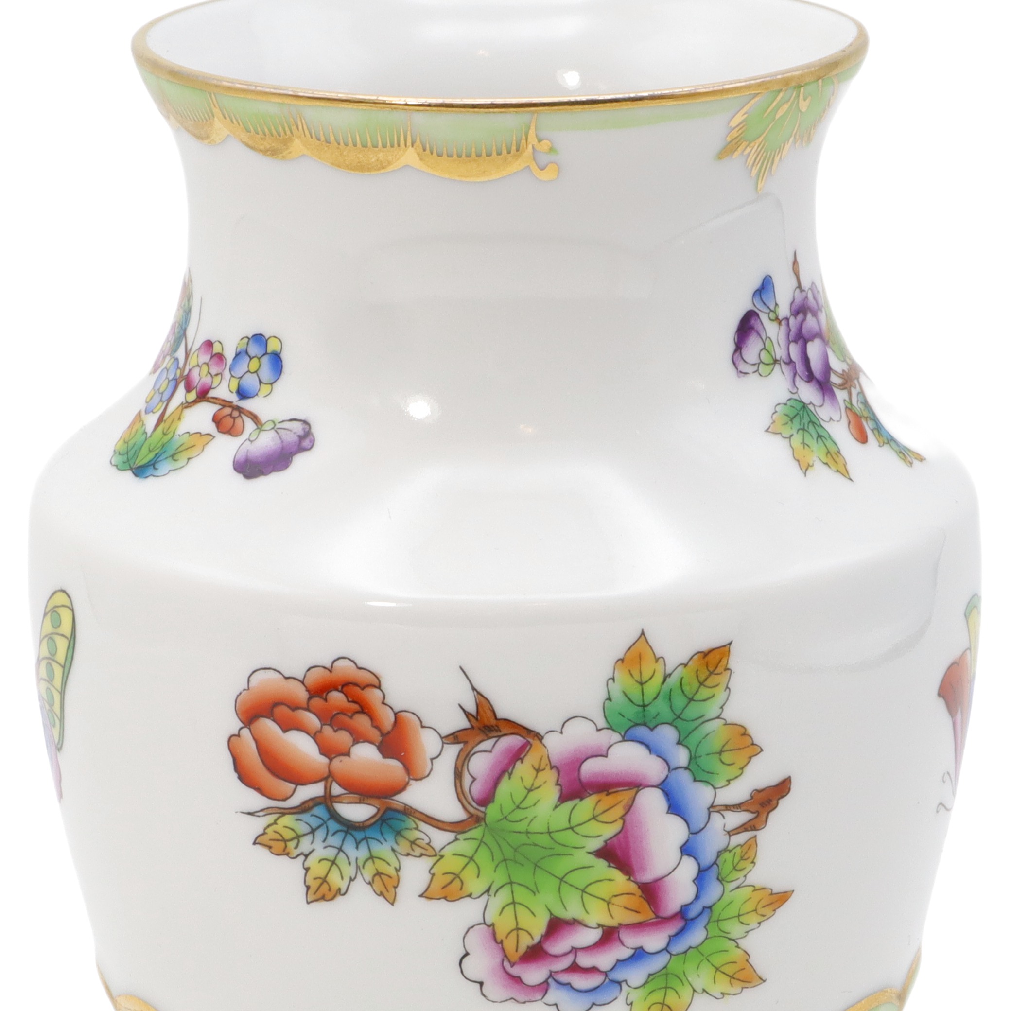 Herend Queen Victoria Small Vase Golden Skirt - Butterfly Motif - Vintage Hand Painted Vase Thumbnail for Herend Queen Victoria Small Vase Golden Skirt - Butterfly Motif - Vintage Hand Painted Vase