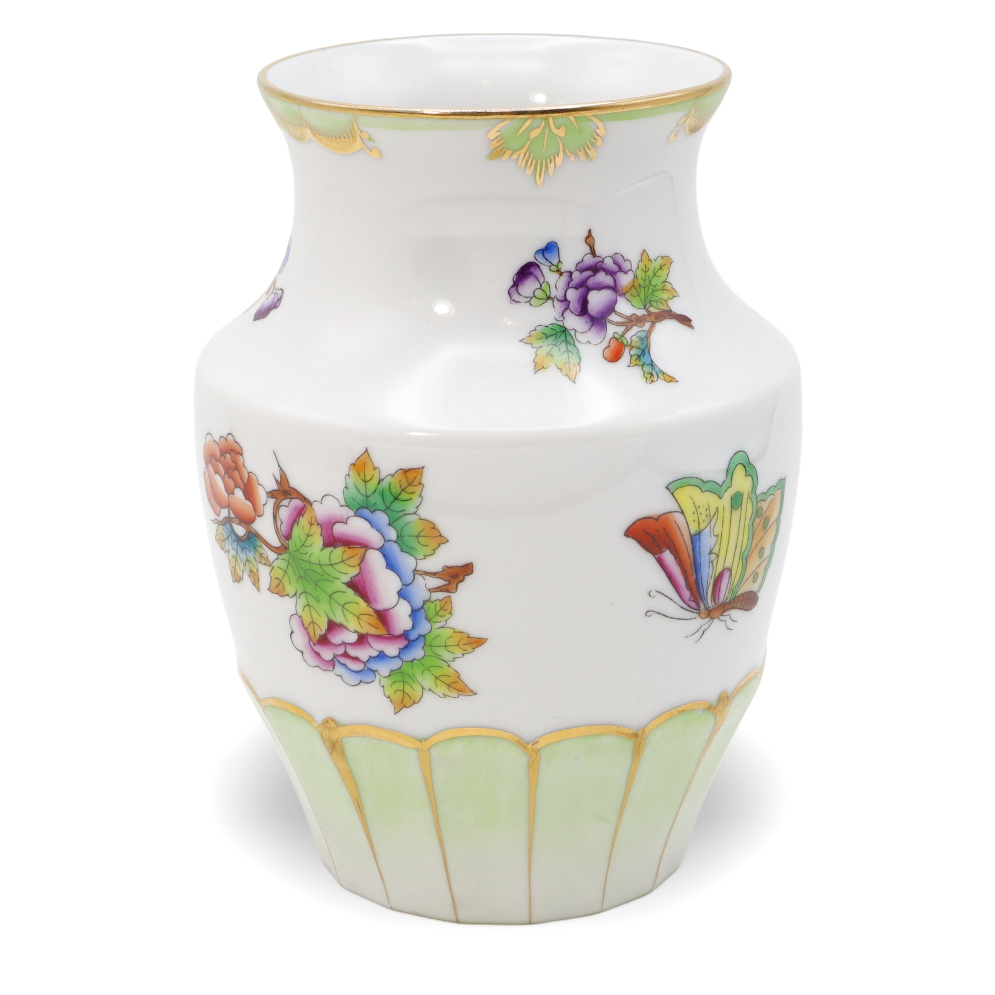 Herend Queen Victoria Small Vase Golden Skirt - Butterfly Motif - Vintage Hand Painted Vase Thumbnail for Herend Queen Victoria Small Vase Golden Skirt - Butterfly Motif - Vintage Hand Painted Vase