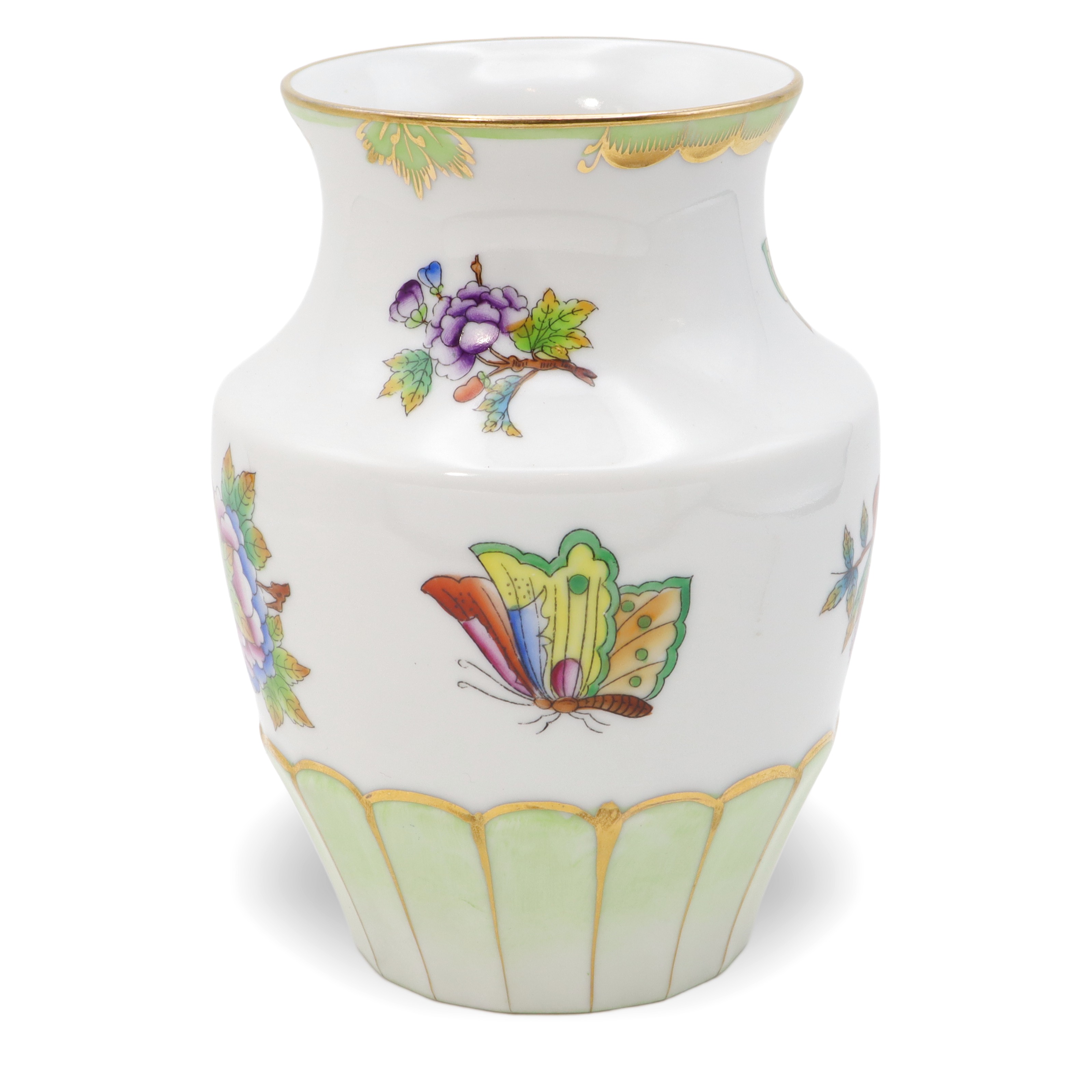 Herend Queen Victoria Small Vase Golden Skirt - Butterfly Motif - Vintage Hand Painted Vase Thumbnail for Herend Queen Victoria Small Vase Golden Skirt - Butterfly Motif - Vintage Hand Painted Vase