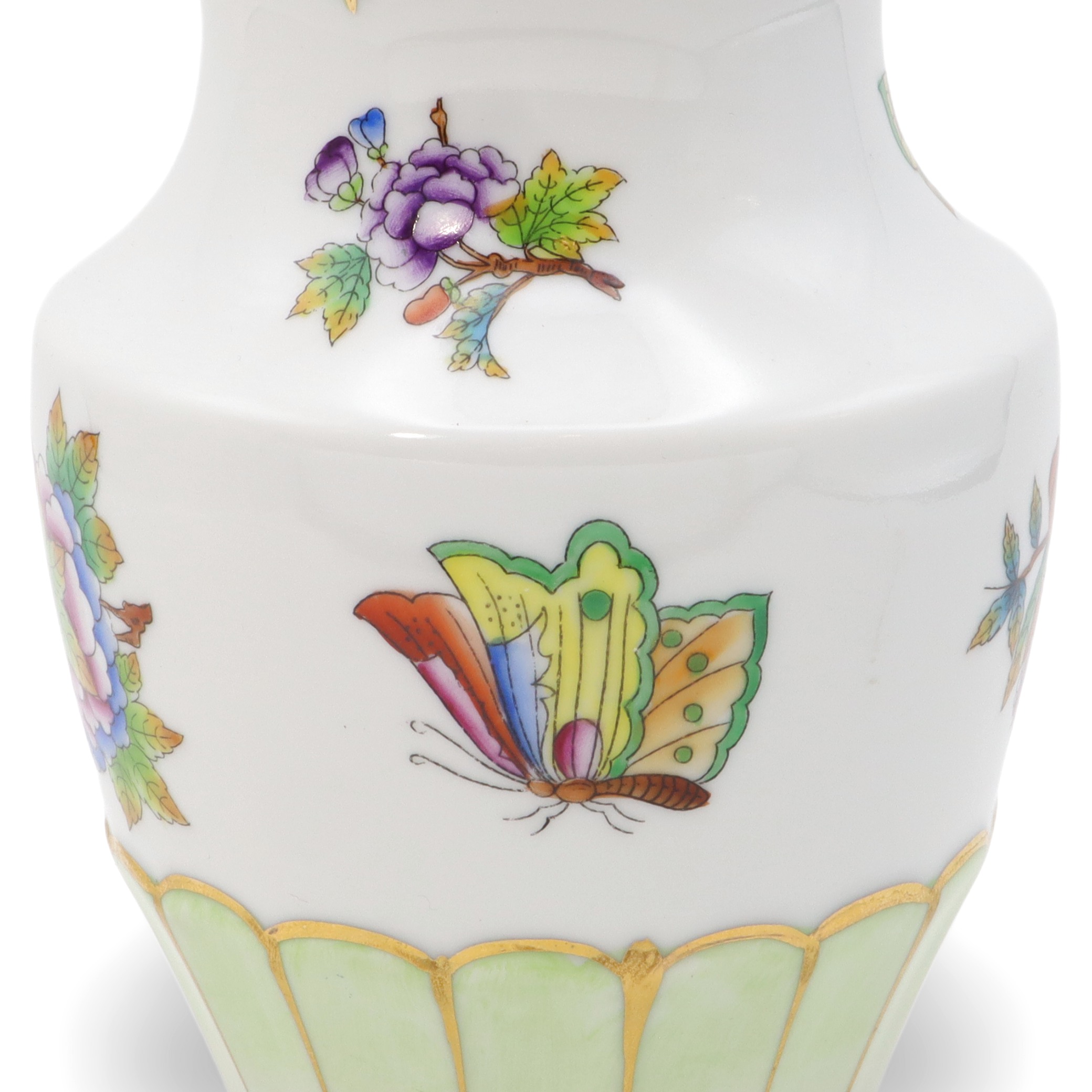 Herend Queen Victoria Small Vase Golden Skirt - Butterfly Motif - Vintage Hand Painted Vase Thumbnail for Herend Queen Victoria Small Vase Golden Skirt - Butterfly Motif - Vintage Hand Painted Vase