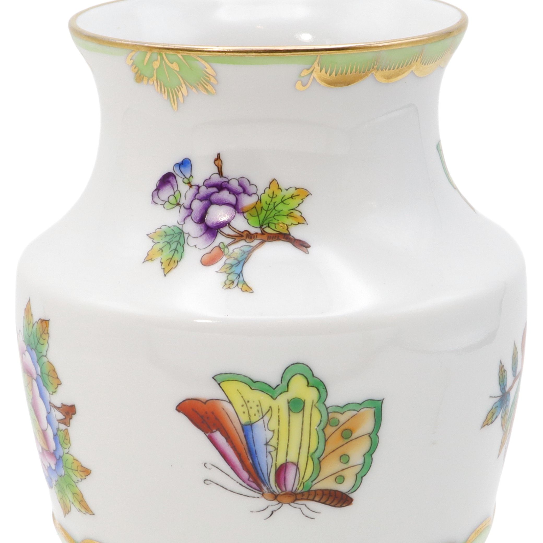 Herend Queen Victoria Small Vase Golden Skirt - Butterfly Motif - Vintage Hand Painted Vase Thumbnail for Herend Queen Victoria Small Vase Golden Skirt - Butterfly Motif - Vintage Hand Painted Vase