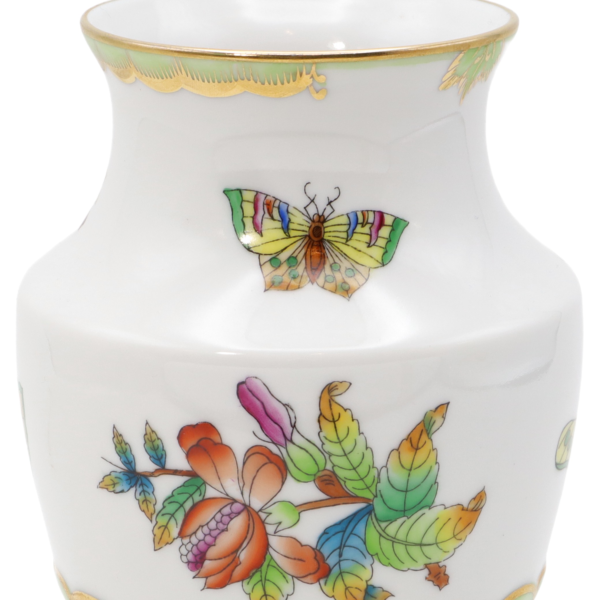 Herend Queen Victoria Small Vase Golden Skirt - Butterfly Motif - Vintage Hand Painted Vase Thumbnail for Herend Queen Victoria Small Vase Golden Skirt - Butterfly Motif - Vintage Hand Painted Vase