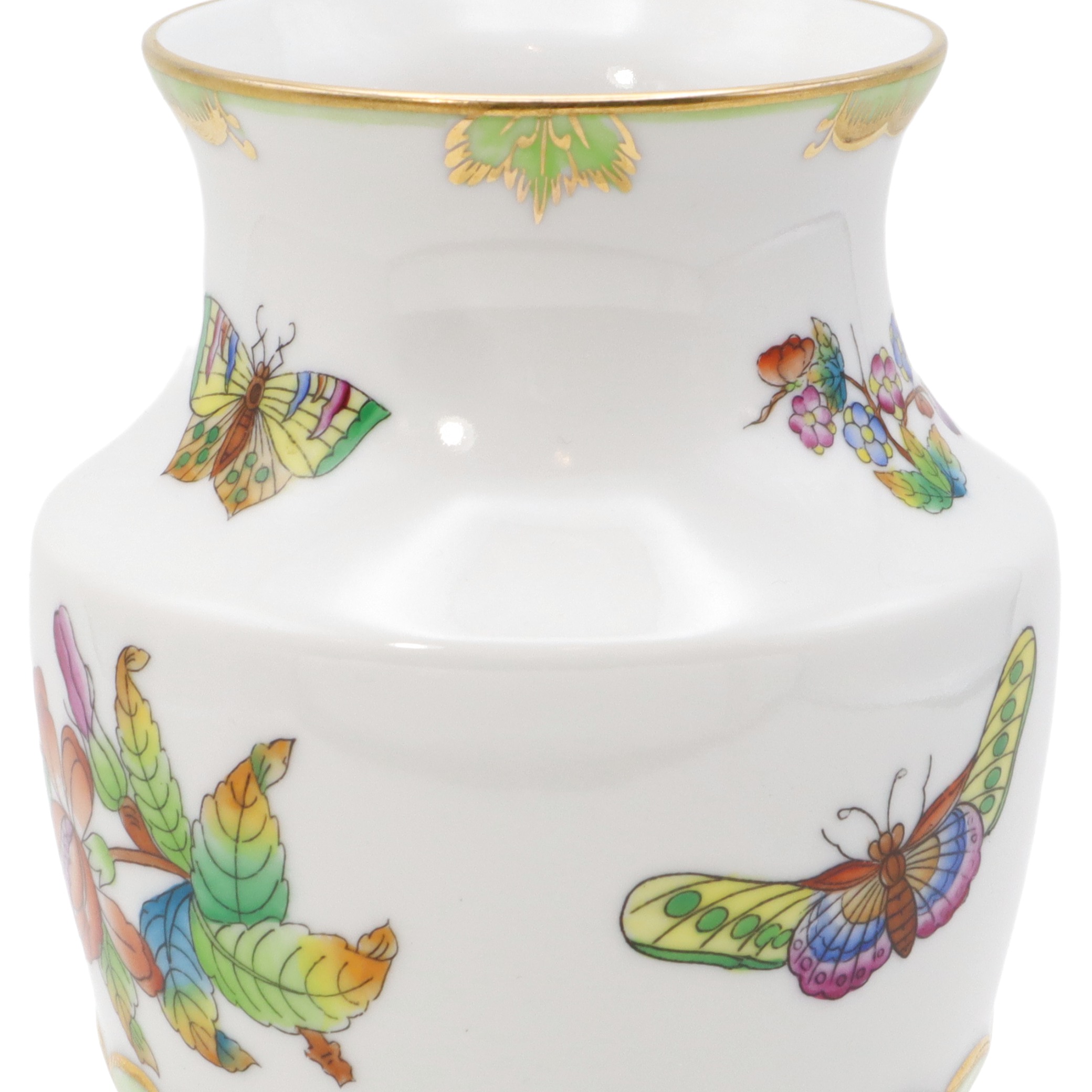 Herend Queen Victoria Small Vase Golden Skirt - Butterfly Motif - Vintage Hand Painted Vase Thumbnail for Herend Queen Victoria Small Vase Golden Skirt - Butterfly Motif - Vintage Hand Painted Vase