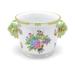 Herend Queen Victoria Vintage Cachepot Ram Handles - Very Rare Porcelain Planter
