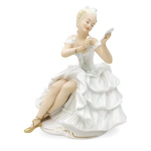 Wallendorf Ballerina Sitting With Mirror Large Porcelain Figurine - Schaubach Kunst - Vintage Collectible Decor