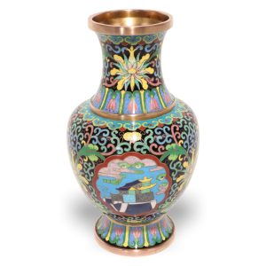 Cloisonne Brass Vase China - Vintage Enamel Floral Decor