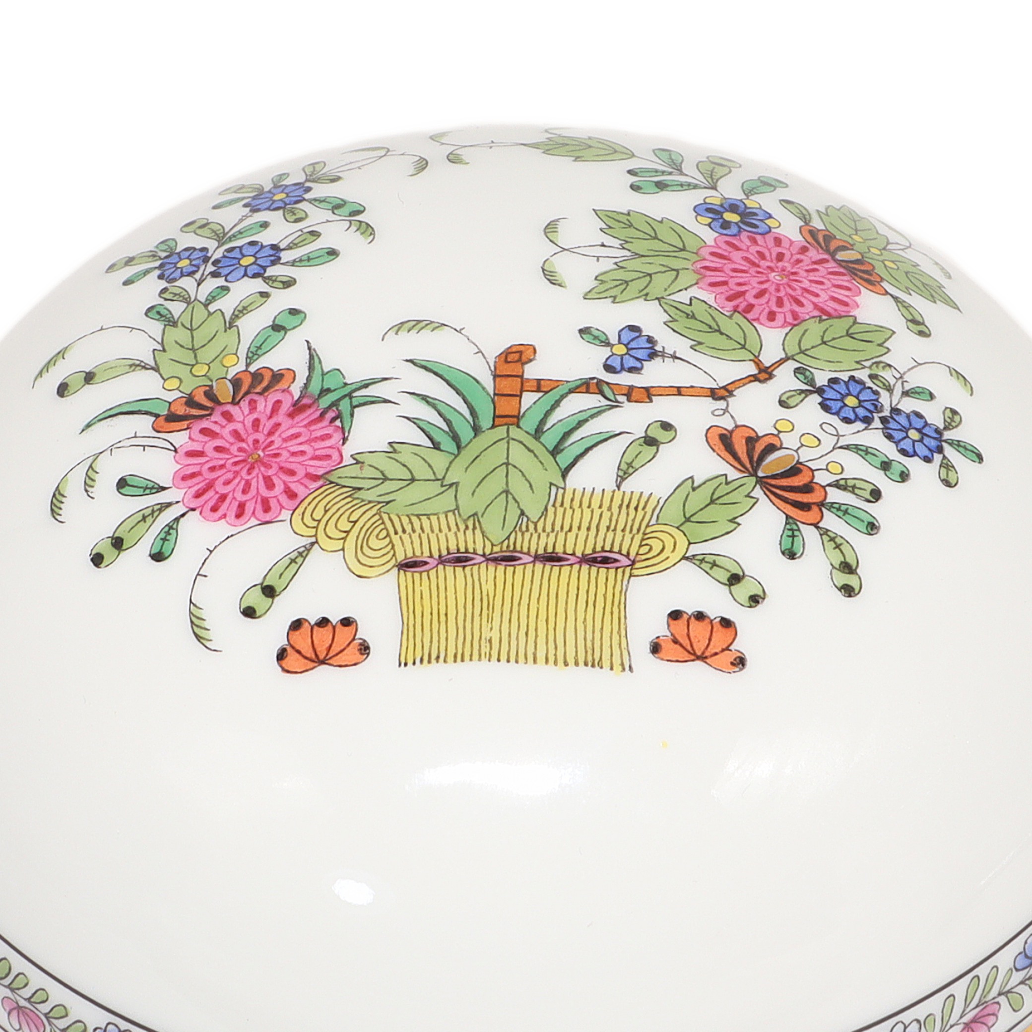 Herend Multi Color Indian Basket Trinket Box Hand Painted Porcelain Detailed View Thumbnail for Herend Multi Color Indian Basket Trinket Box Hand Painted Porcelain Keepsake Hungarian Collectible