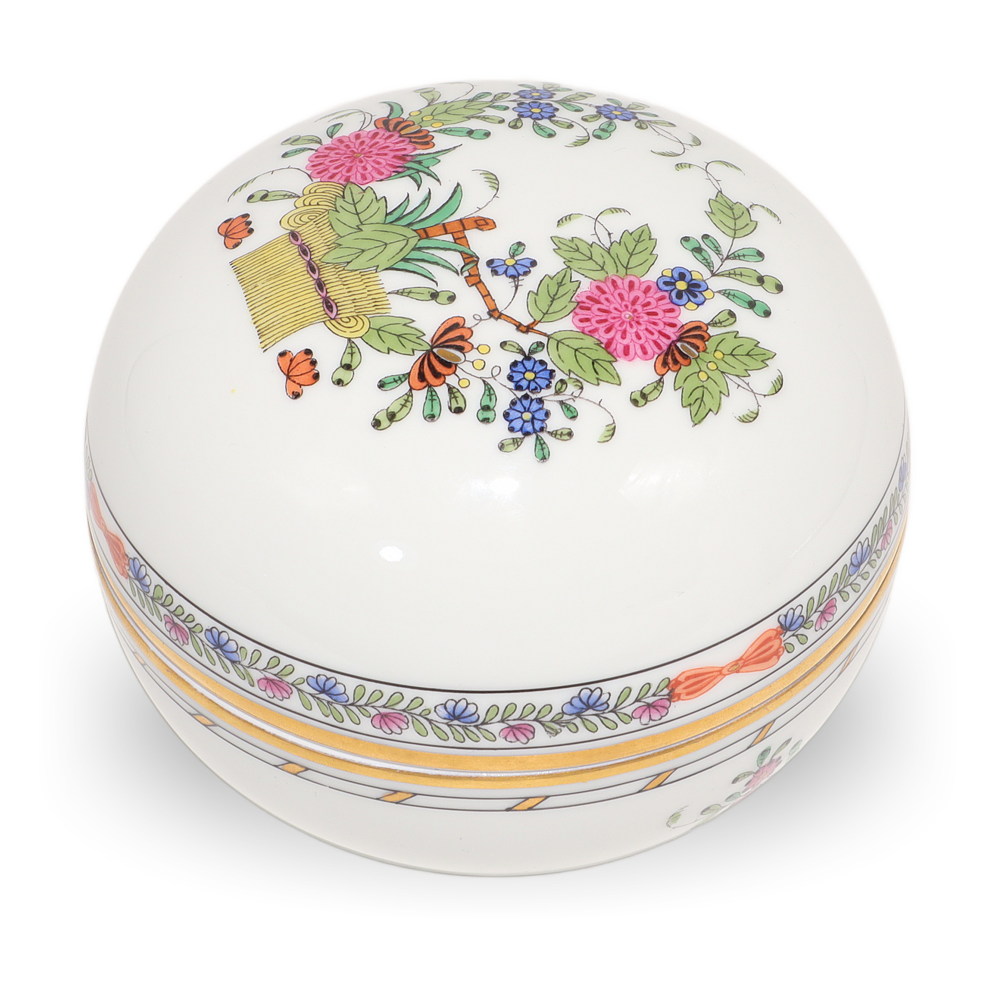 Herend Multi Color Indian Basket Trinket Box Hand Painted Porcelain Keepsake Hungarian Collectible Thumbnail for Herend Multi Color Indian Basket Trinket Box Hand Painted Porcelain Keepsake Hungarian Collectible