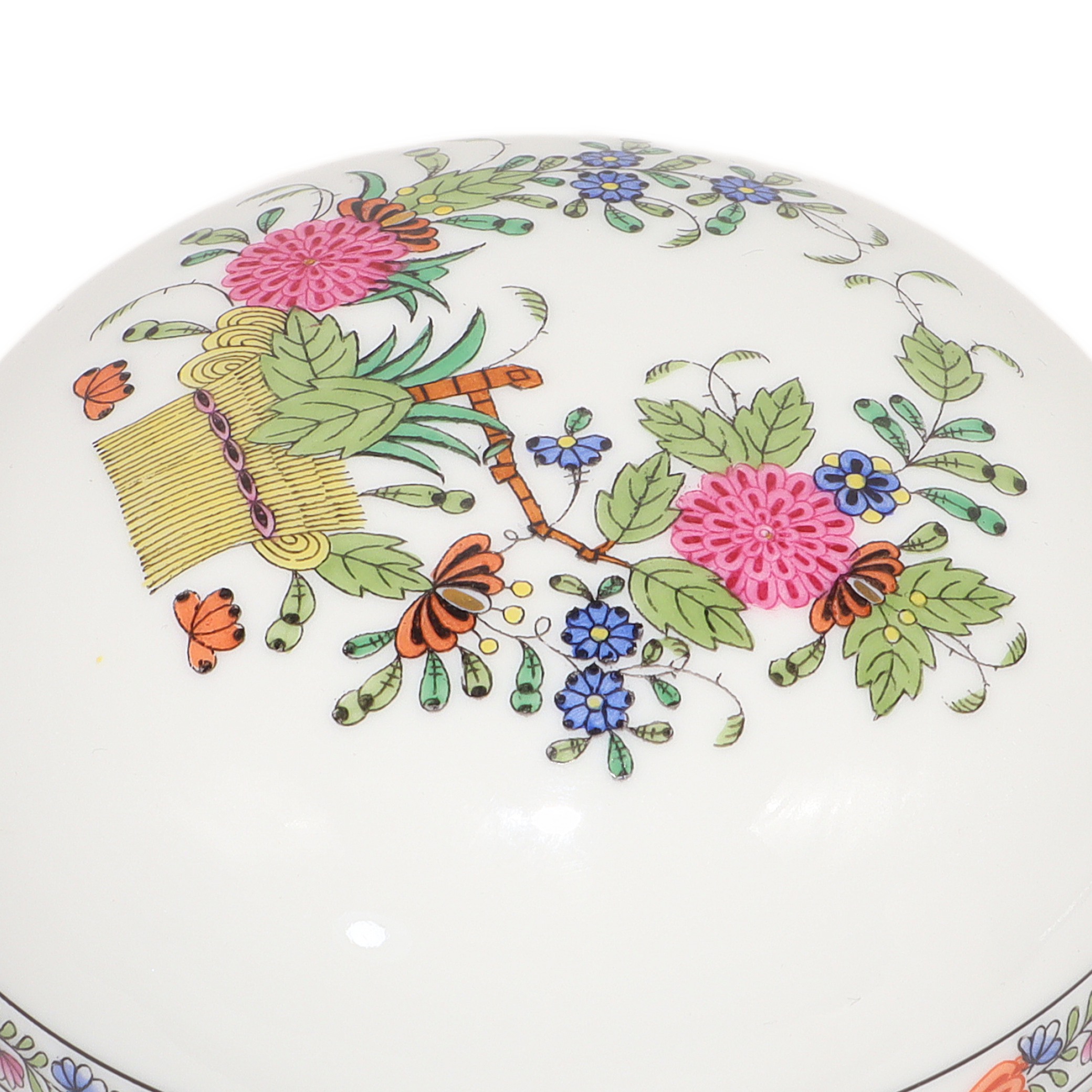 Herend Multi Color Indian Basket Trinket Box Hand Painted Porcelain Detailed View Thumbnail for Herend Multi Color Indian Basket Trinket Box Hand Painted Porcelain Keepsake Hungarian Collectible