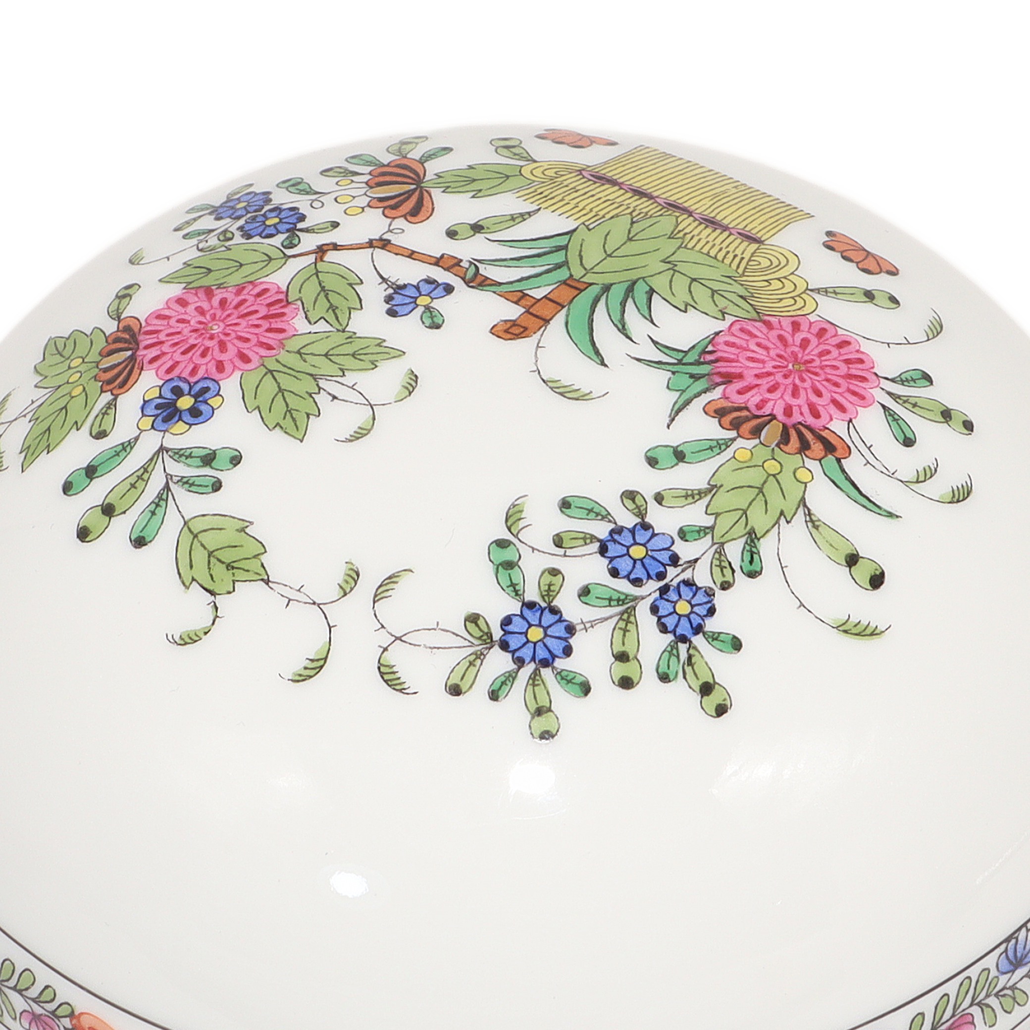 Herend Multi Color Indian Basket Trinket Box Detailed View Hand Painted Porcelain Collectible Thumbnail for Herend Multi Color Indian Basket Trinket Box Hand Painted Porcelain Keepsake Hungarian Collectible
